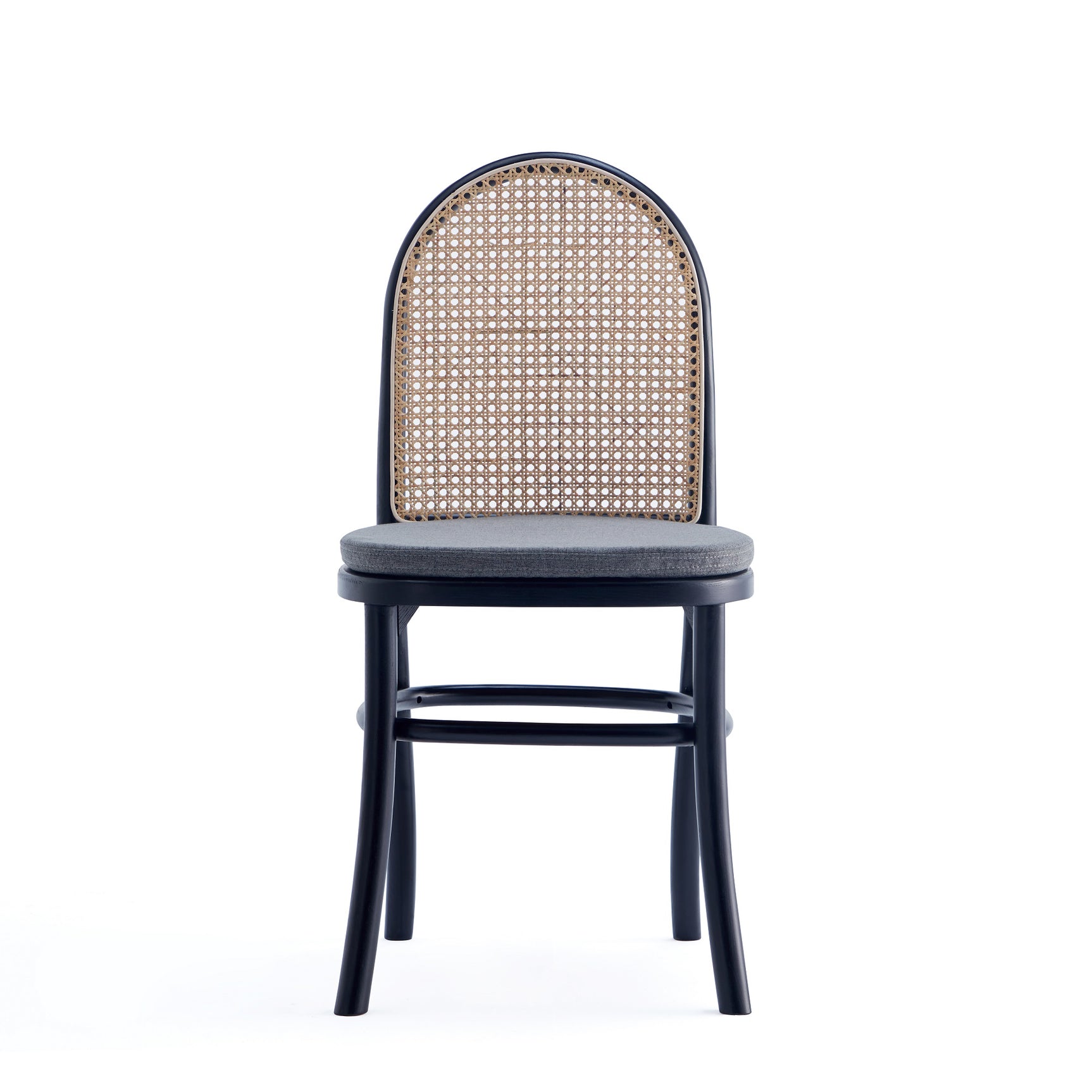 Paragon Dining Chair 1.0 with Grey Cushions in Black and Cane (set of 2) - Ornate Home
