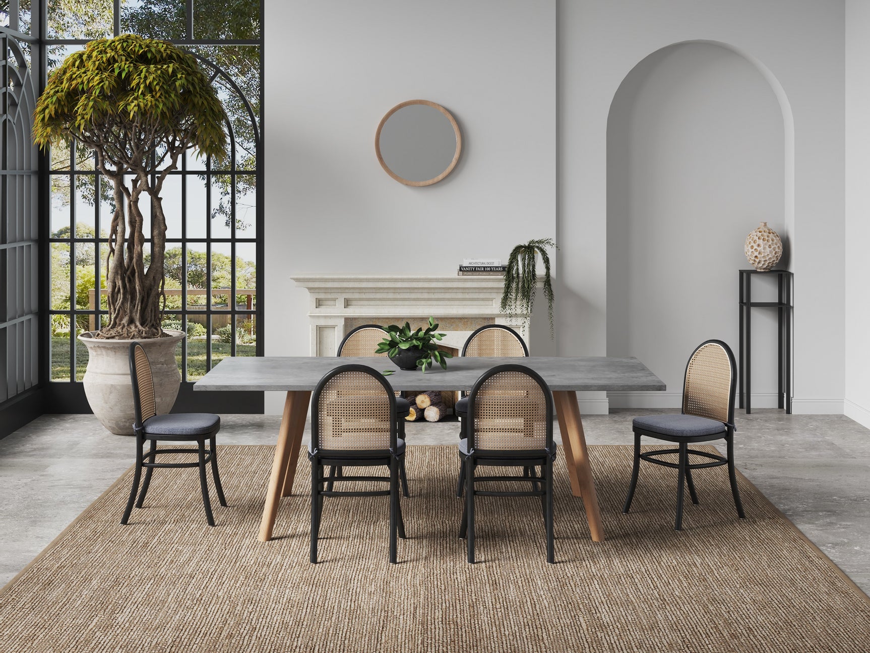 Paragon Dining Chair 1.0 with Grey Cushions in Black and Cane (set of 4) - Ornate Home