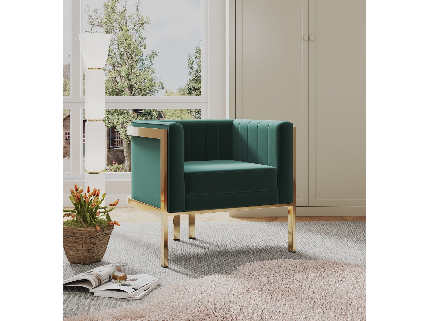 Paramount Accent Armchair in Forest Green and Polished Brass (set of 2) - Ornate Home