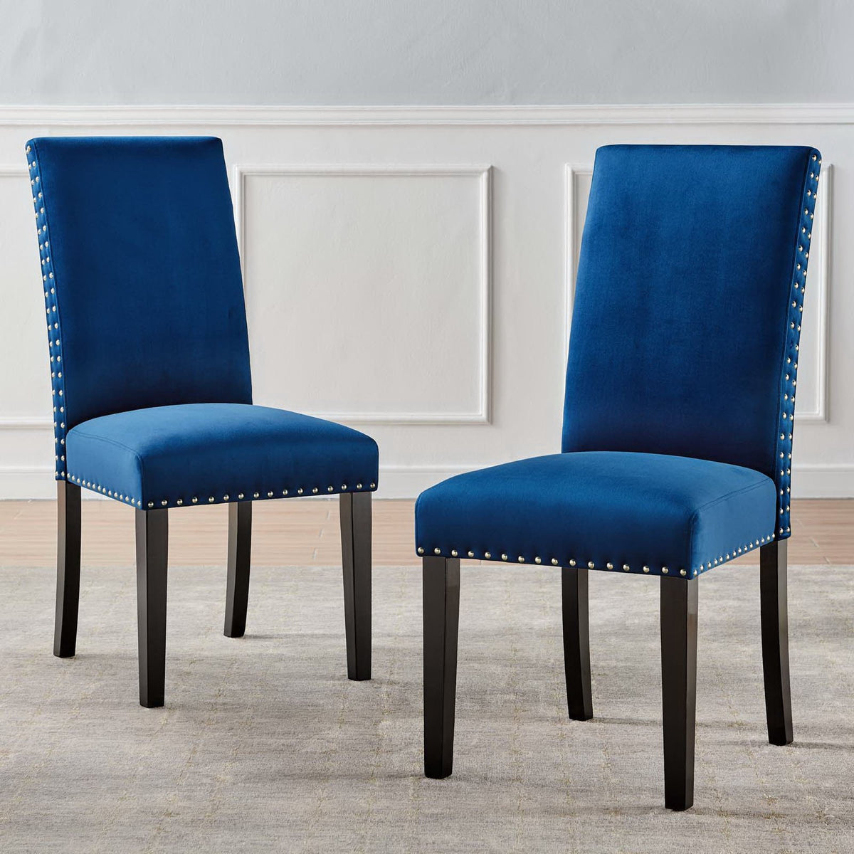 Parcel Navy Performance Velvet Dining Side Chairs (Set of 2) - Ornate Home