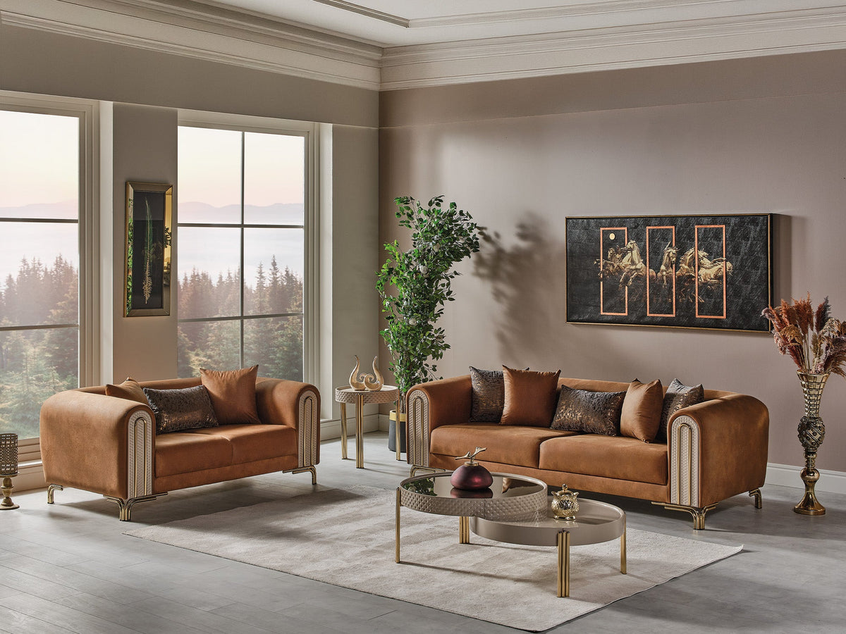 Paris Brown 3-pieces (Sofa & Loveseat & Chair) Living Room Set - Ornate Home