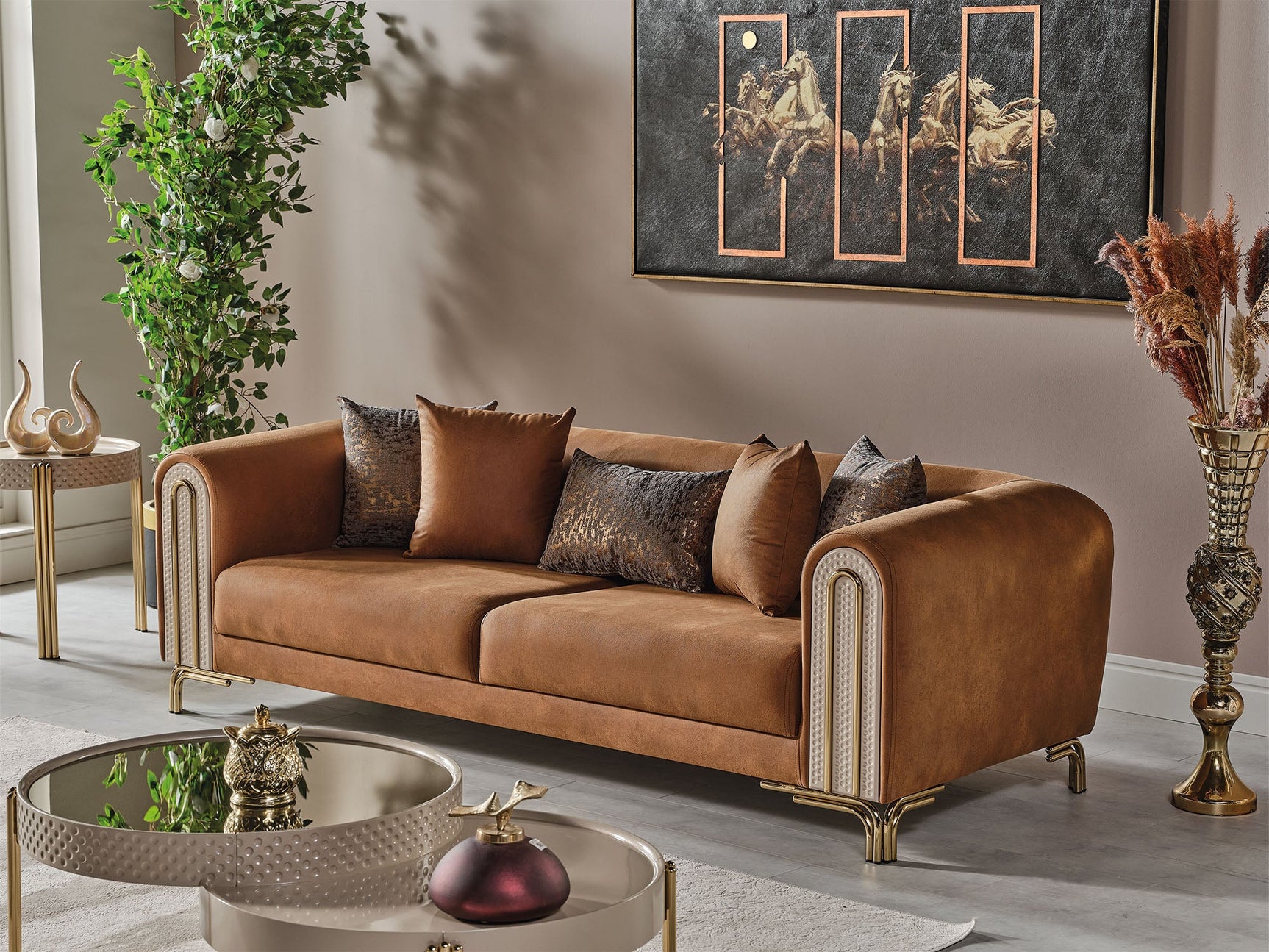 Paris Brown Stationary 4 Seat Sofa