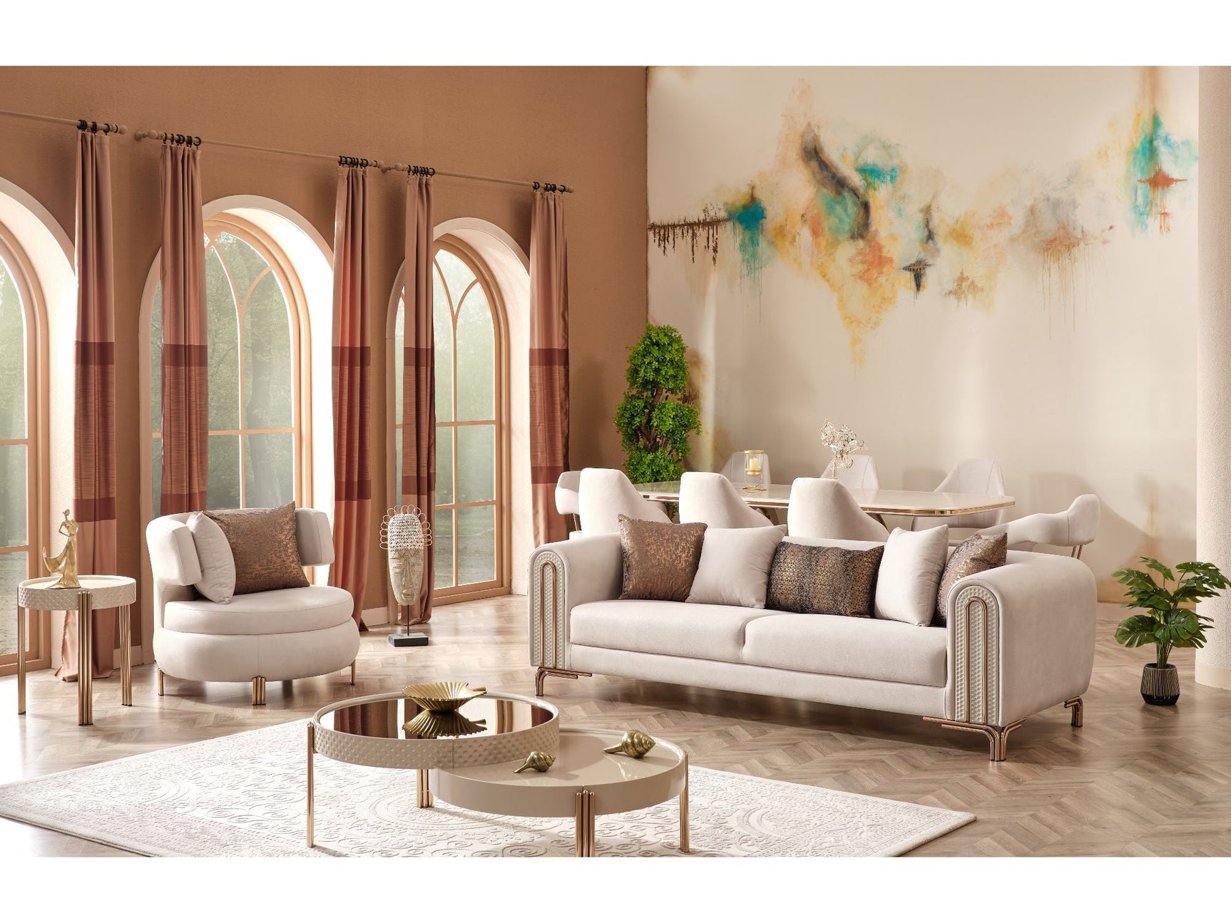Paris Cream 3-pieces (Sofa & Loveseat & Chair) Living Room Set