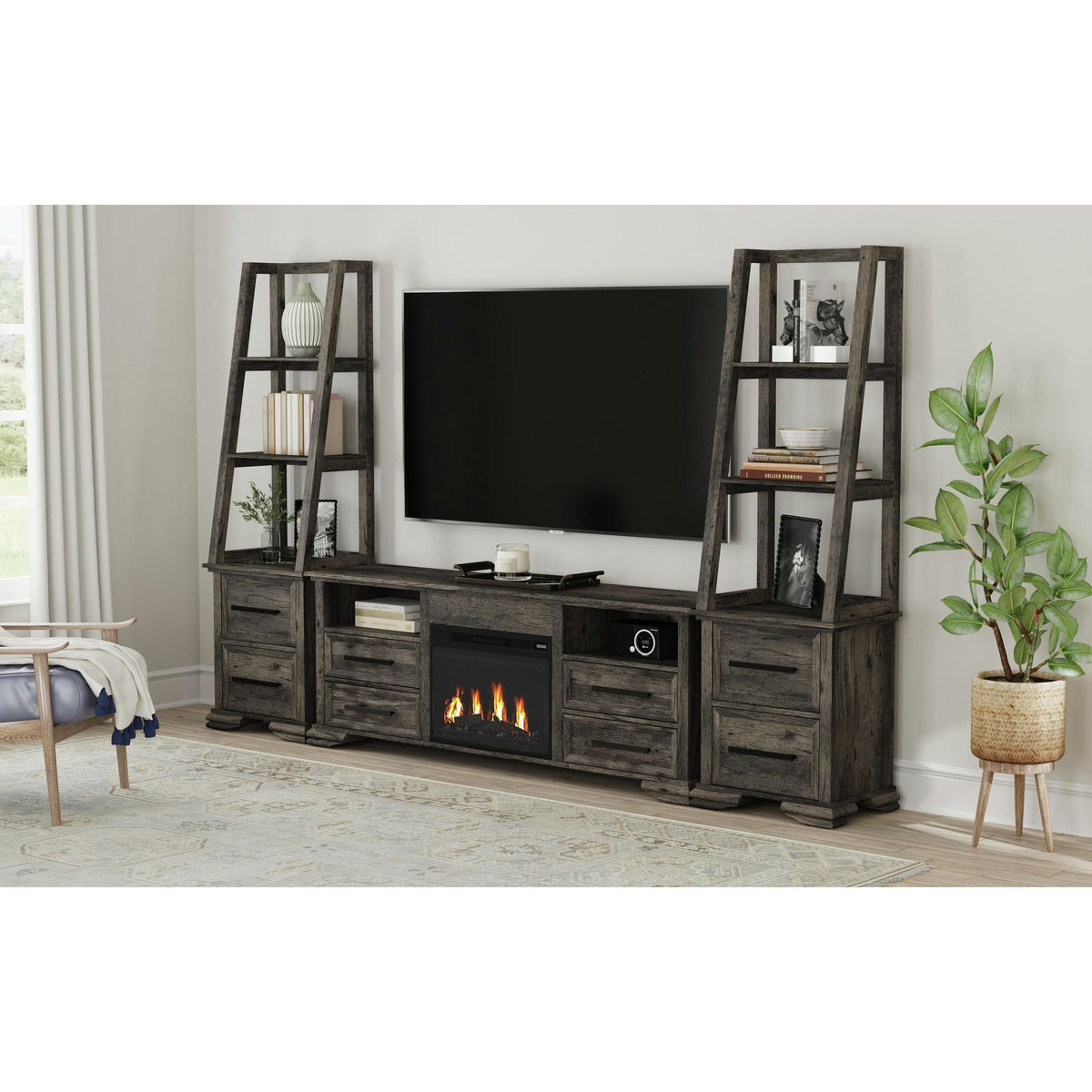 Park Ridge Charcoal 71'' TV Console with Fireplace Insert - Ornate Home