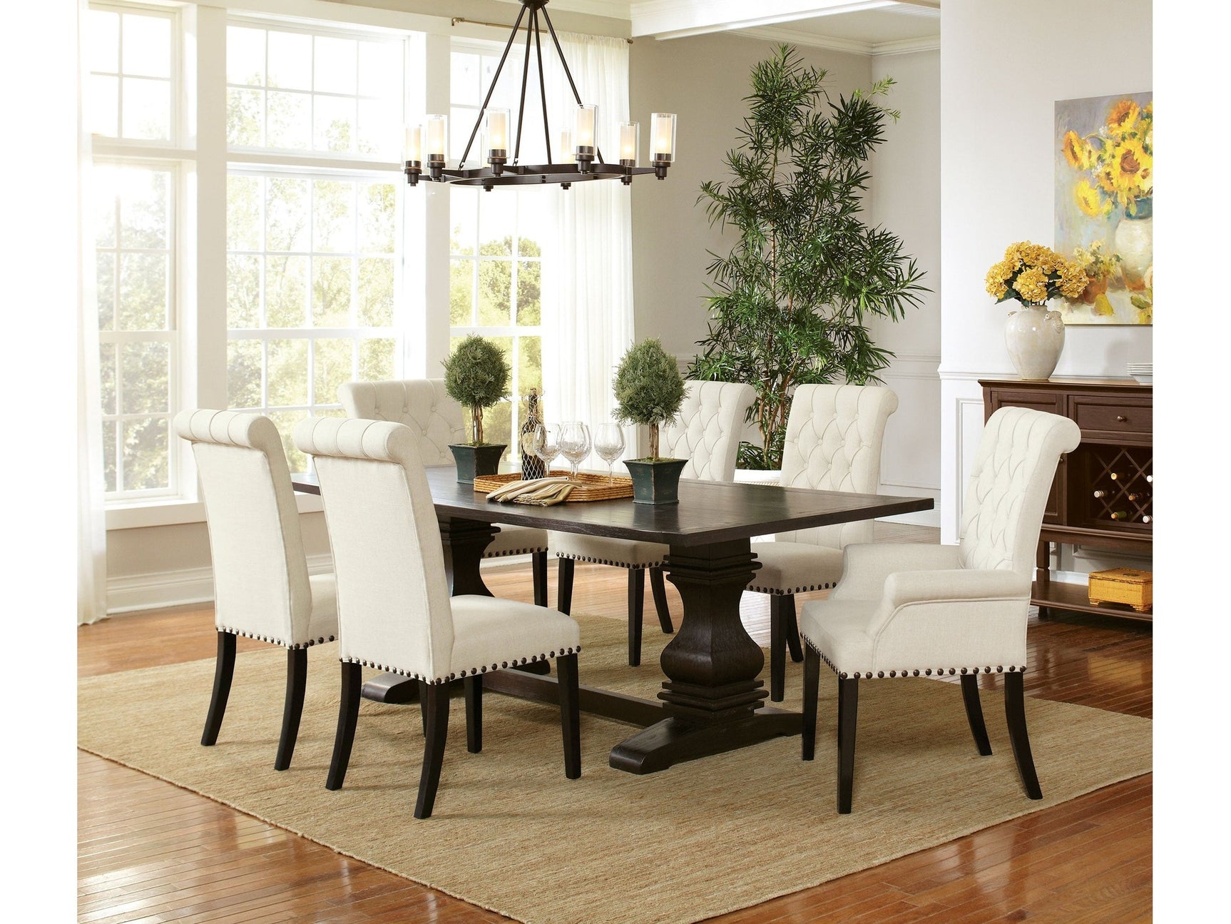Parkins Rustic Espresso / Beige 7-piece Dining Room Set - Ornate Home