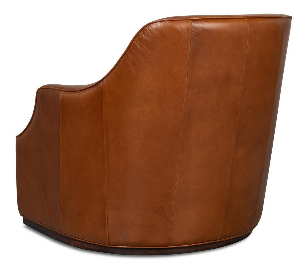Parrish Brown Distilled Leather Swivel Chair - Ornate Home