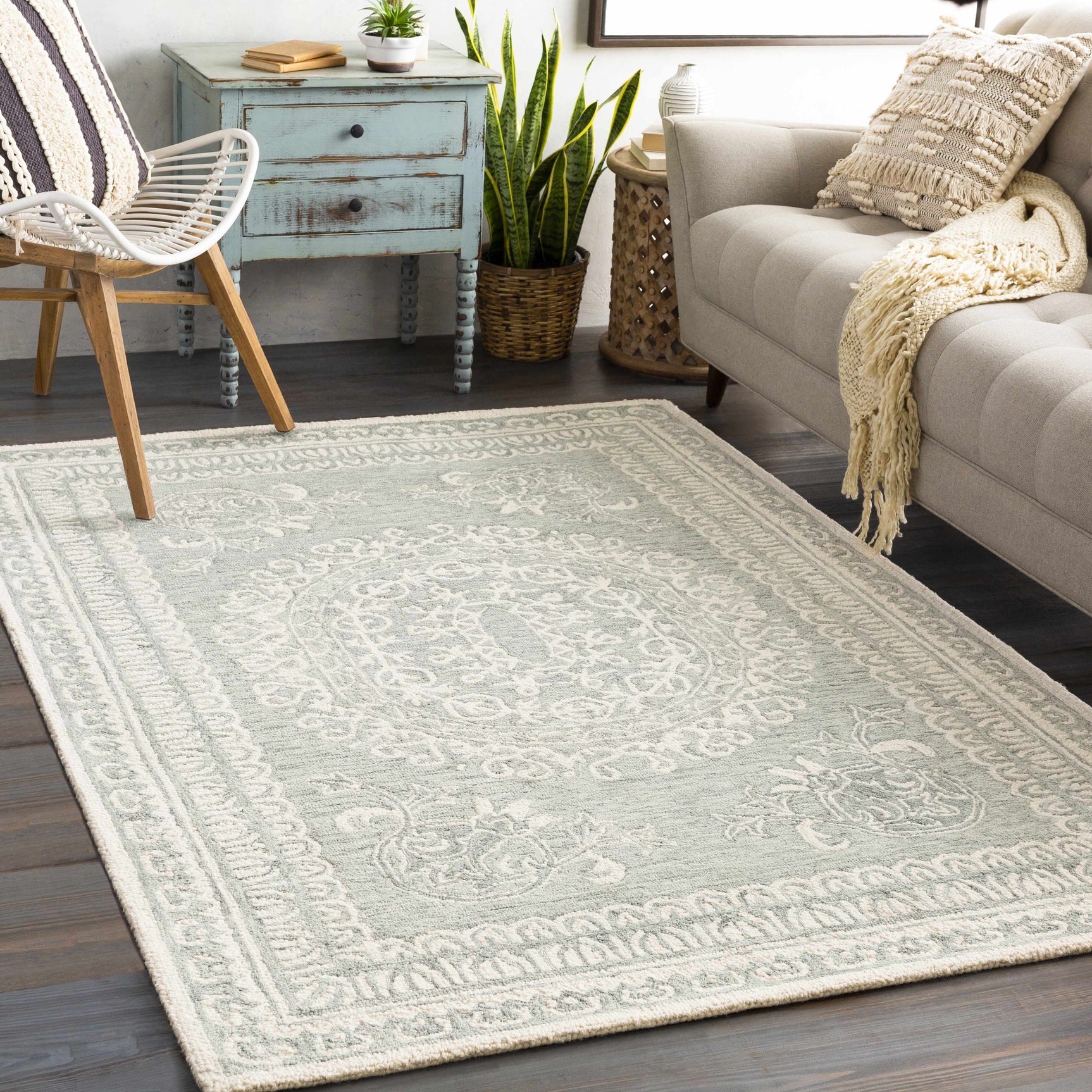 Parson Ivory/Sage Wool Area Rug - Ornate Home