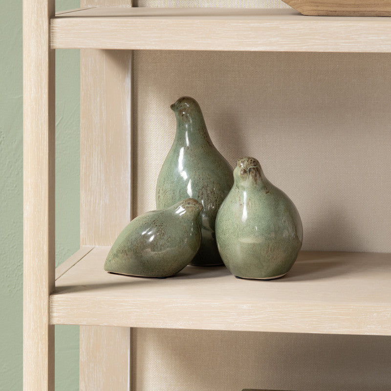 Partridge Green 3 Piece Ceramic Statues - Ornate Home