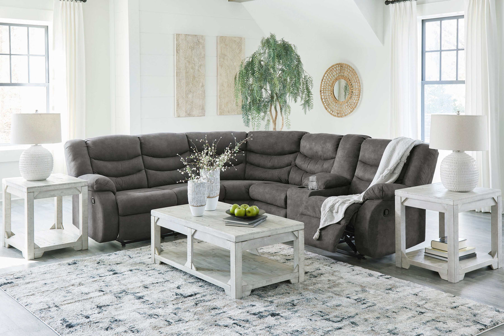 Partymate Slate Manual Reclining Sectional Living Room Set - Ornate Home