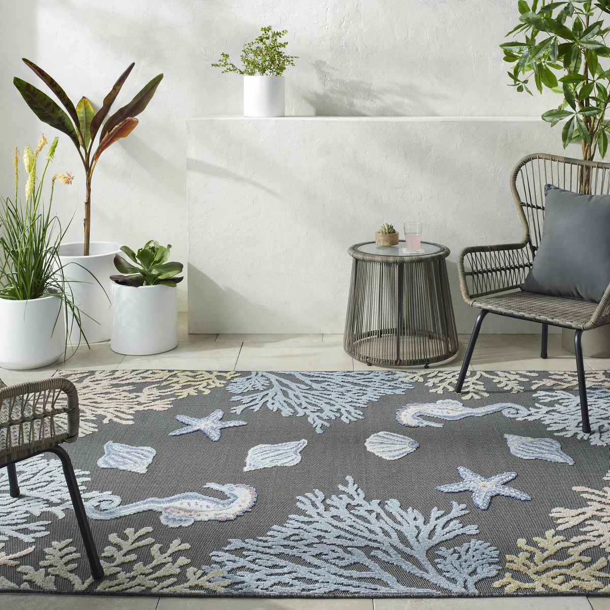 Pasca Charcoal Outdoor Area Rug - Clearance - Ornate Home