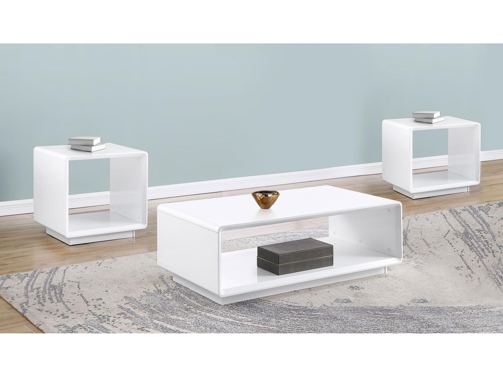 Paseo White High Gloss 3-piece Coffee and End Table Set - Ornate Home