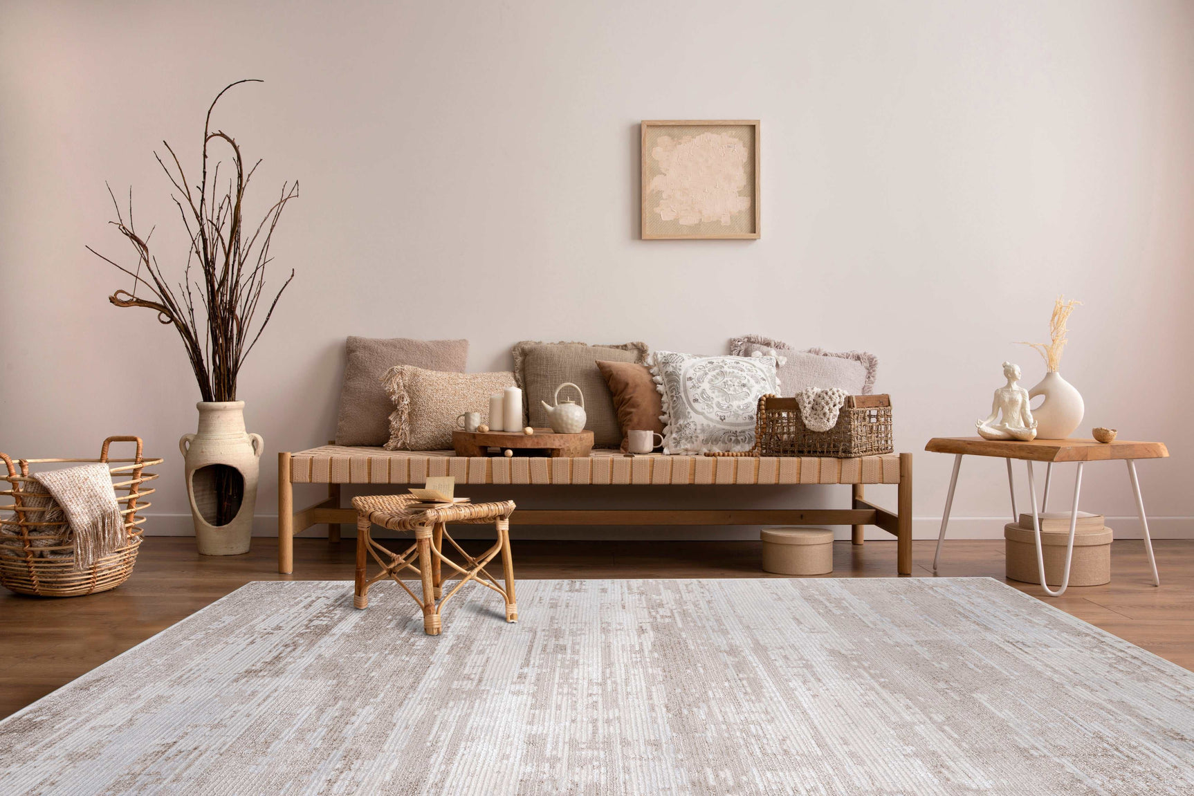 Pastoral Beige/White Woven Non-Slip Indoor Area Rug - Ornate Home