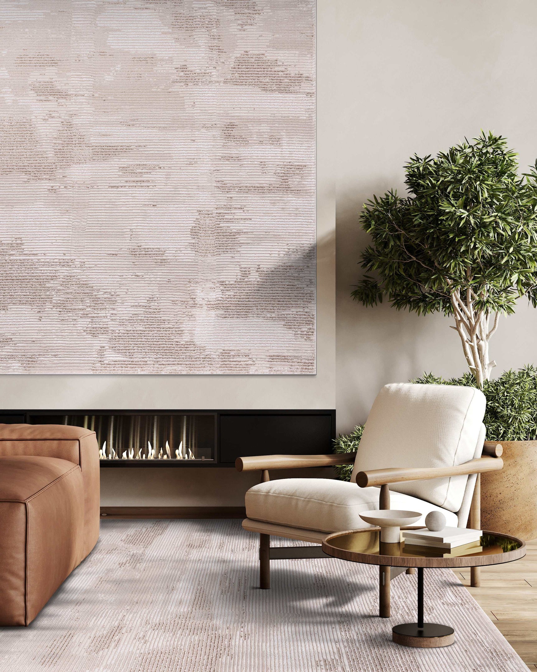 Pastoral Beige/White Woven Non-Slip Indoor Area Rug - Ornate Home