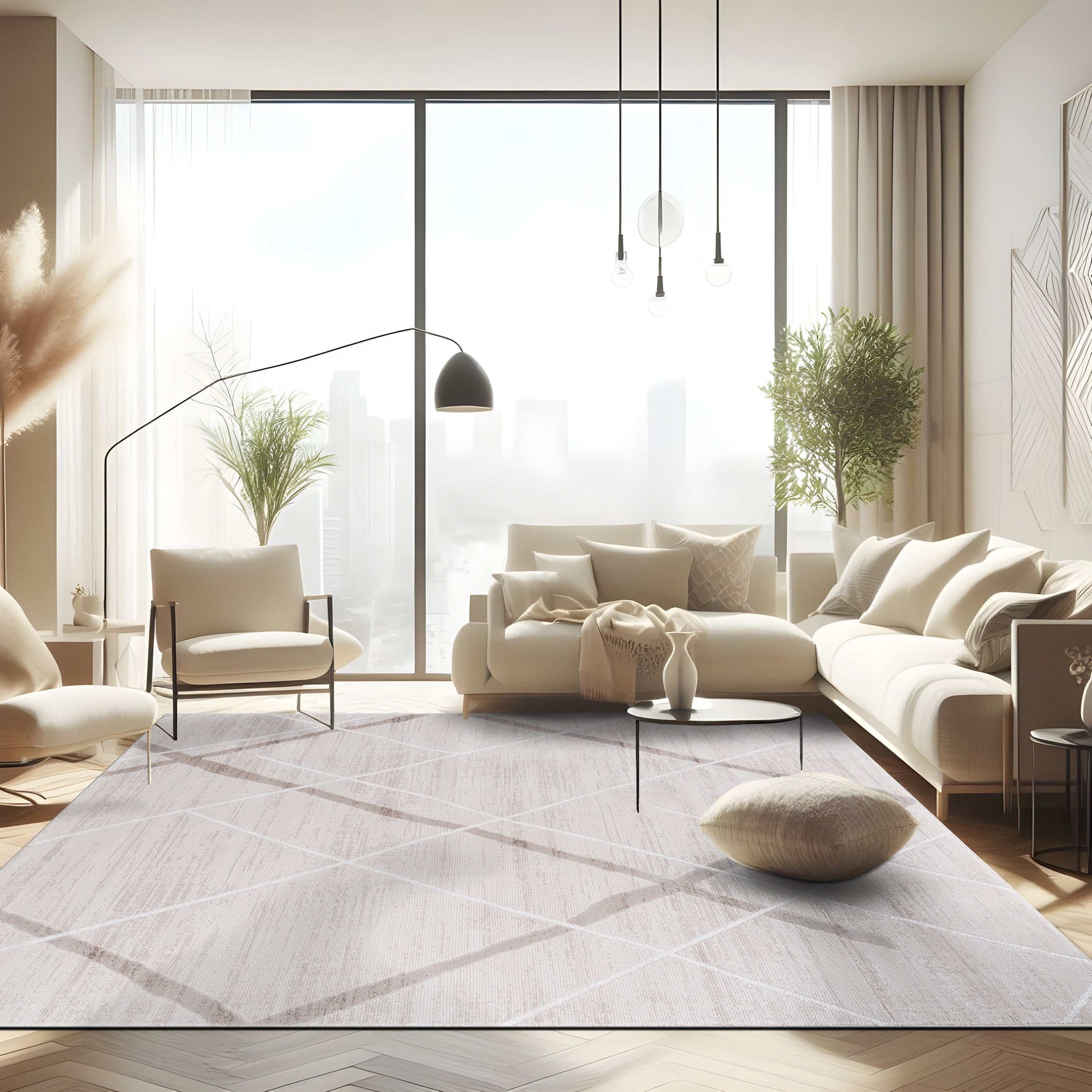 Pastoral Beige/White Woven Non-Slip Indoor Area Rug - Ornate Home