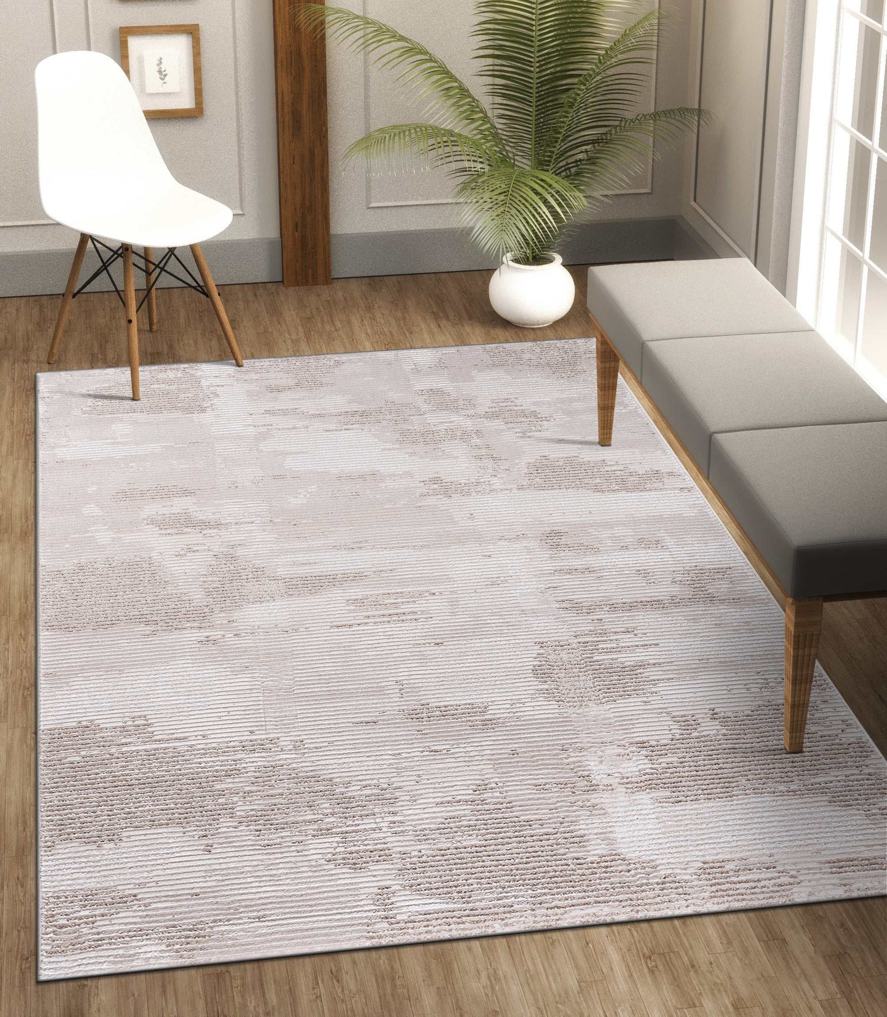 Pastoral Beige/White Woven Non-Slip Indoor Distressed Woven Area Rug - Ornate Home