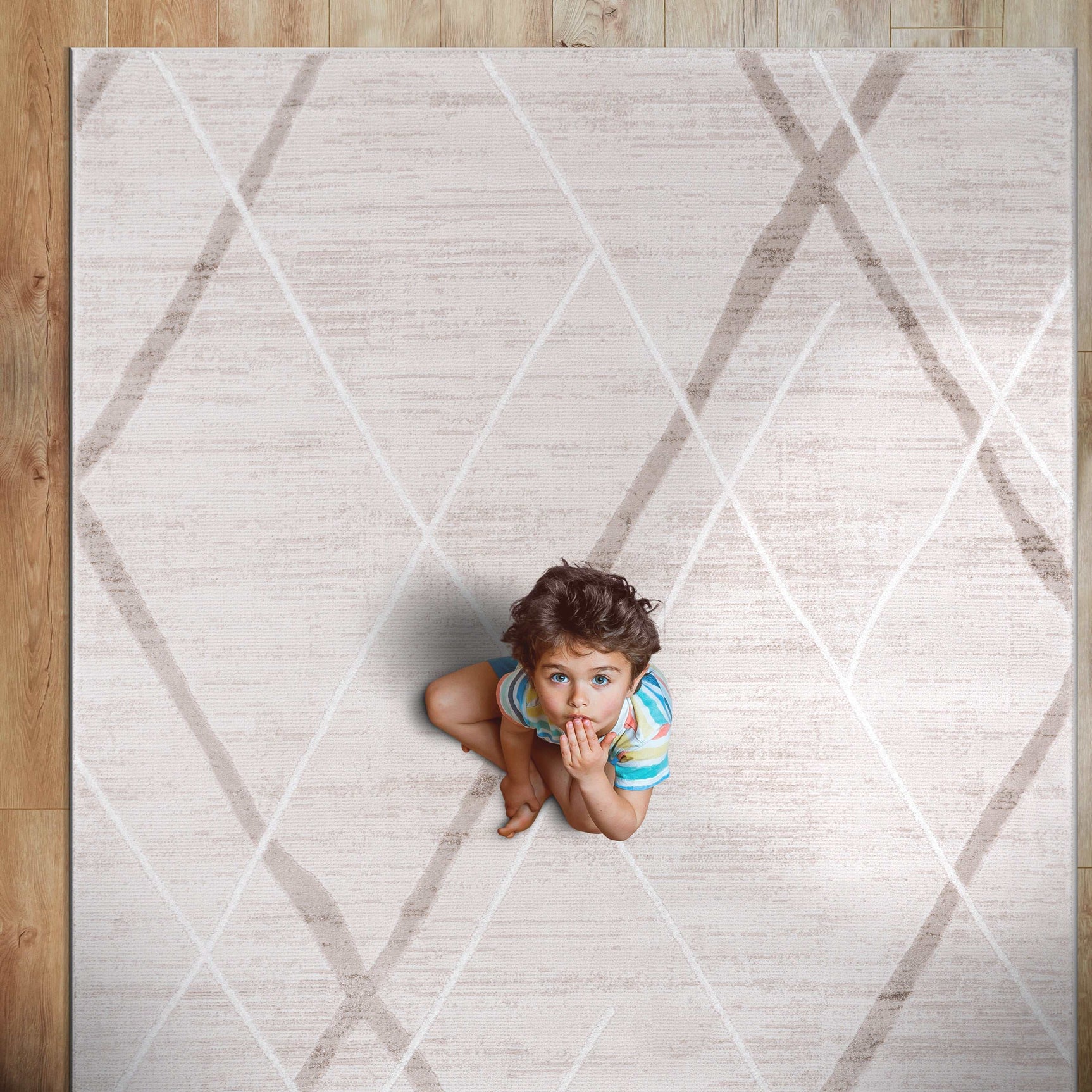 Pastoral Beige/White Woven Non-Slip Indoor Geometric Pattern Area Rug - Ornate Home