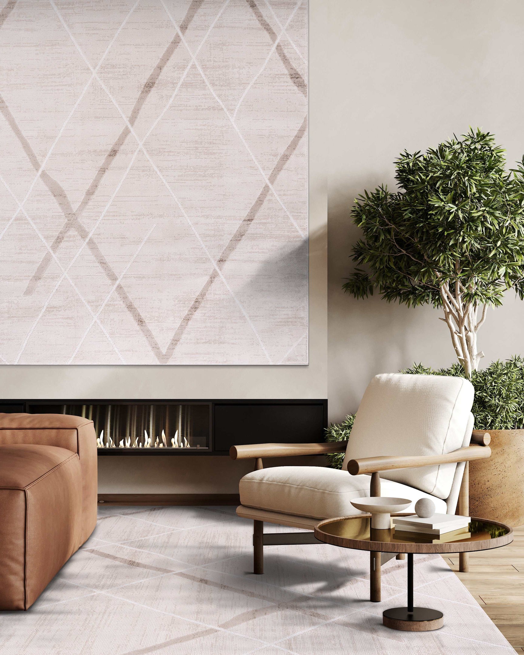 Pastoral Beige/White Woven Non-Slip Indoor Geometric Pattern Area Rug - Ornate Home