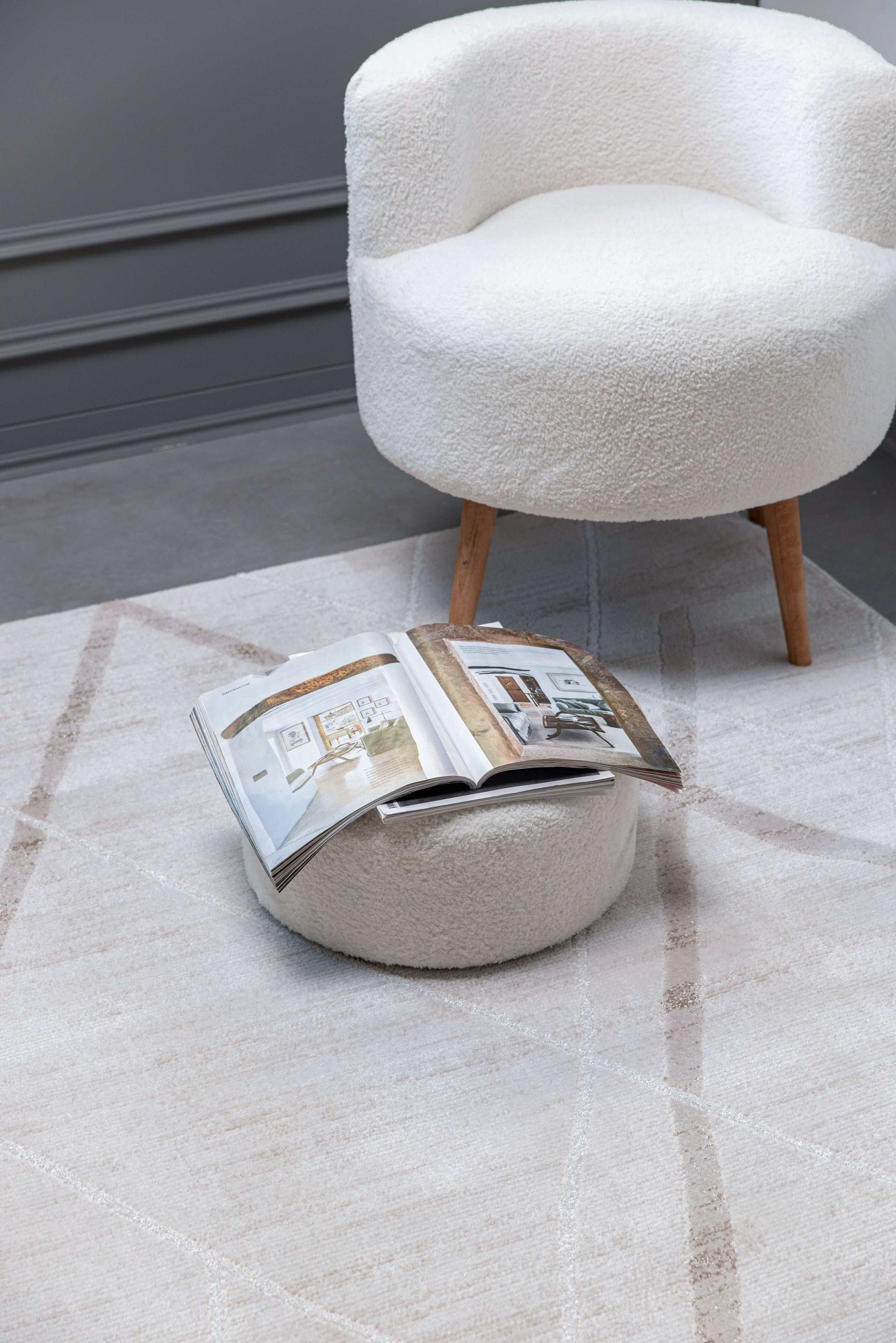 Pastoral Beige/White Woven Non-Slip Indoor Geometric Pattern Area Rug - Ornate Home