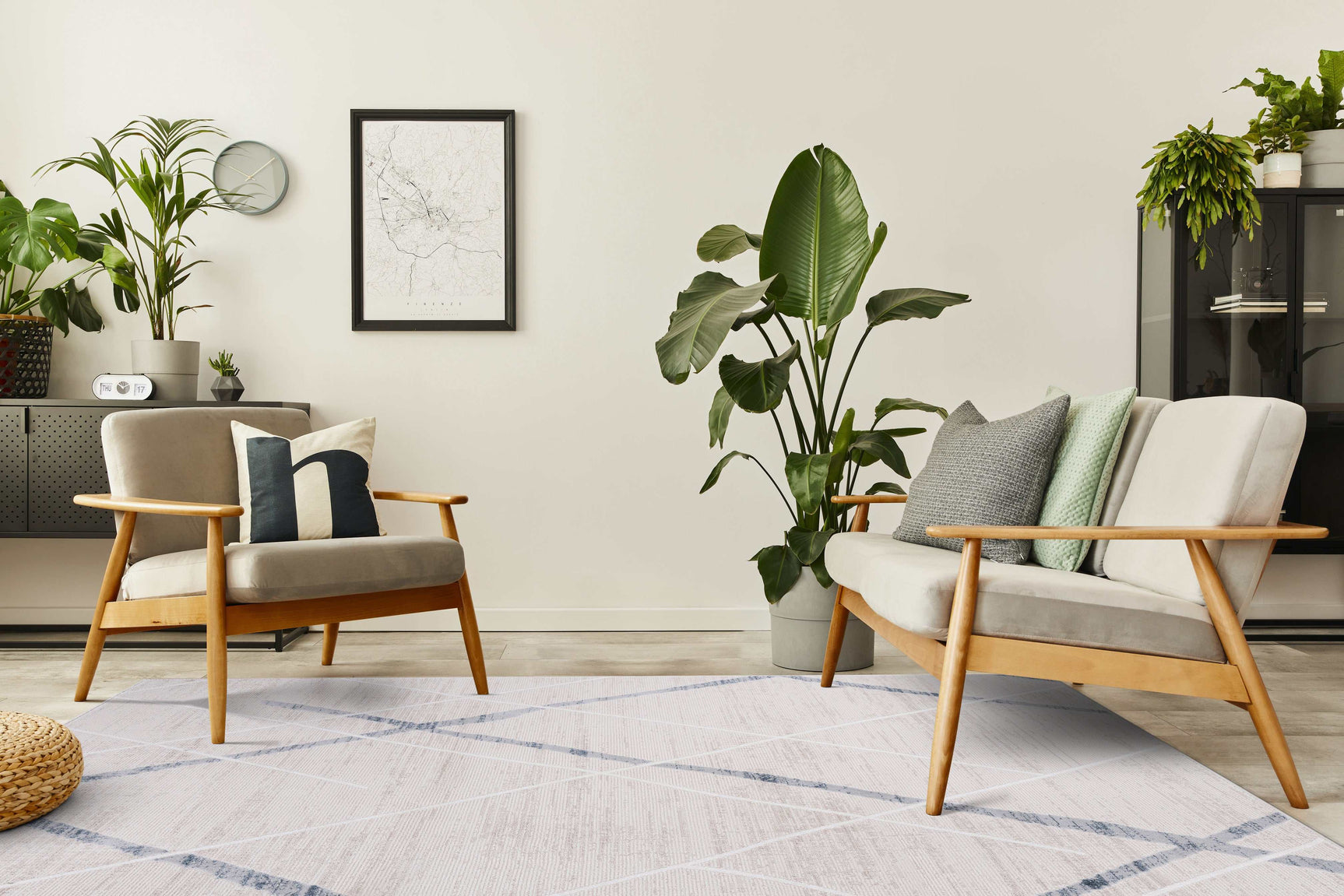 Pastoral Blue/Beige Woven Non-Slip Indoor Area Rug - Ornate Home