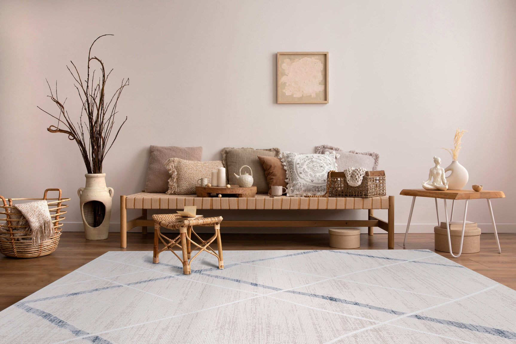 Pastoral Blue/Beige Woven Non-Slip Indoor Area Rug - Ornate Home