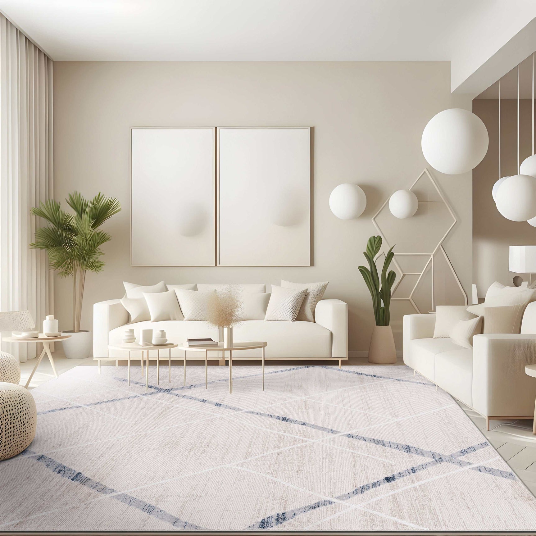 Pastoral Blue/Beige Woven Non-Slip Indoor Area Rug - Ornate Home