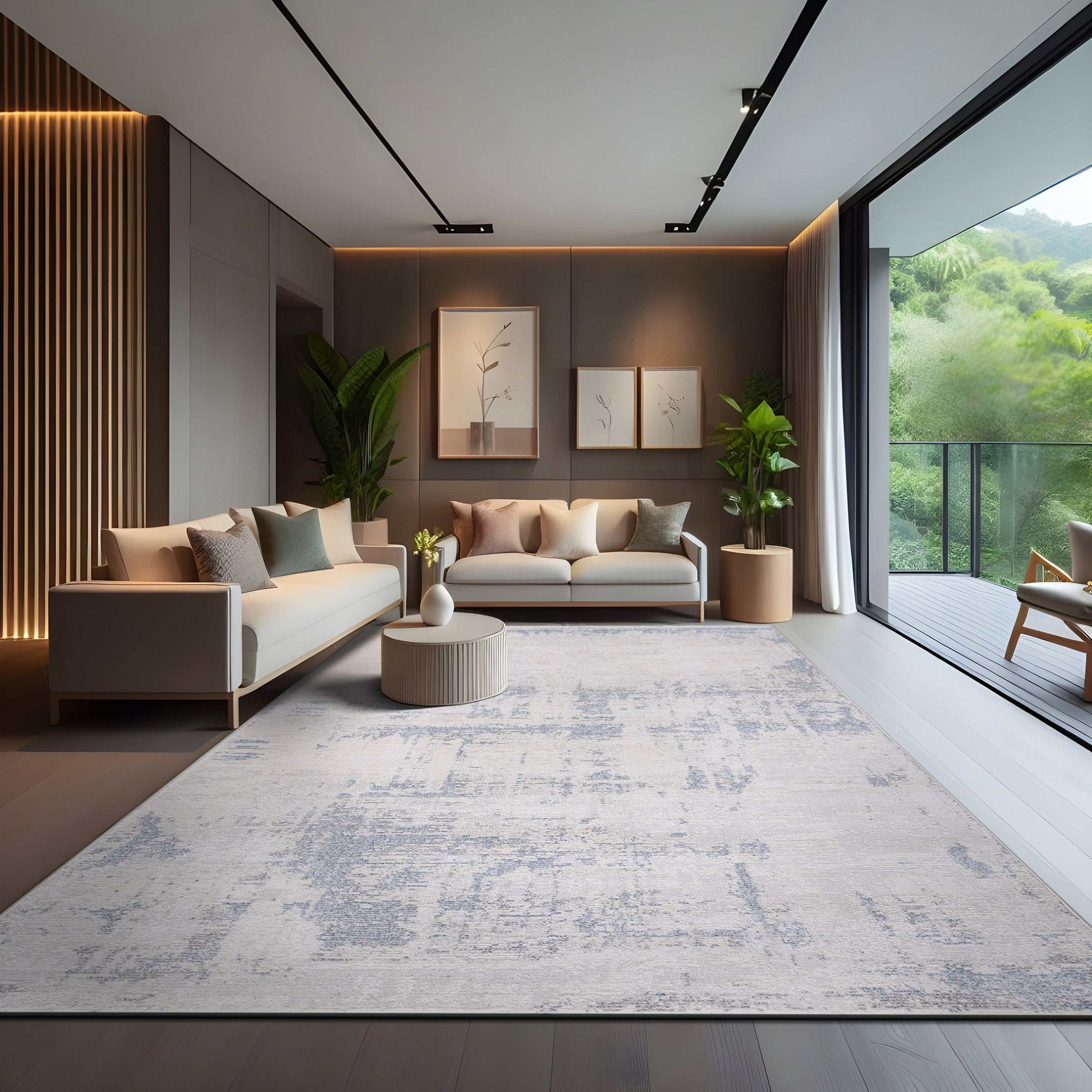 Pastoral Blue/Gray Woven Non-Slip Indoor Area Rug - Ornate Home