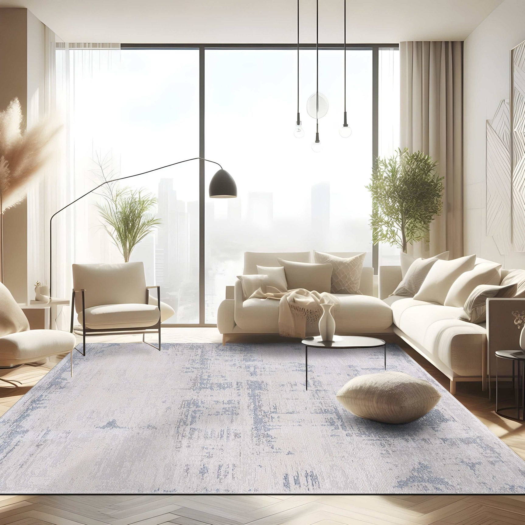 Pastoral Blue/Gray Woven Non-Slip Indoor Area Rug - Ornate Home