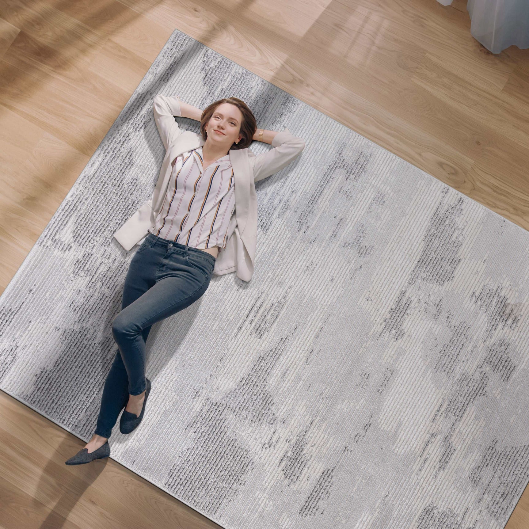 Pastoral Gray/White Woven Non-Slip Indoor Area Rug - Ornate Home