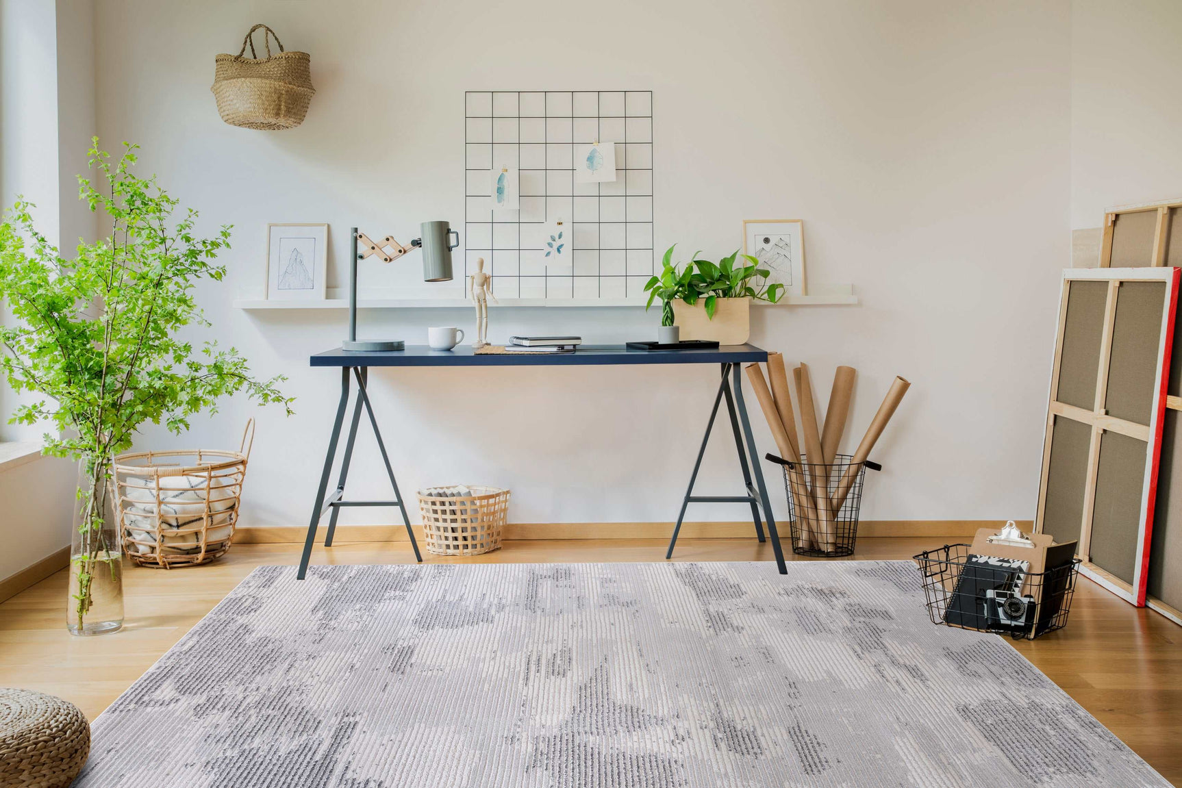 Pastoral Gray/White Woven Non-Slip Indoor Area Rug - Ornate Home