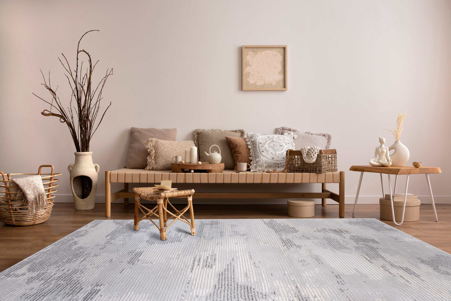 Pastoral Gray/White Woven Non-Slip Indoor Area Rug - Ornate Home