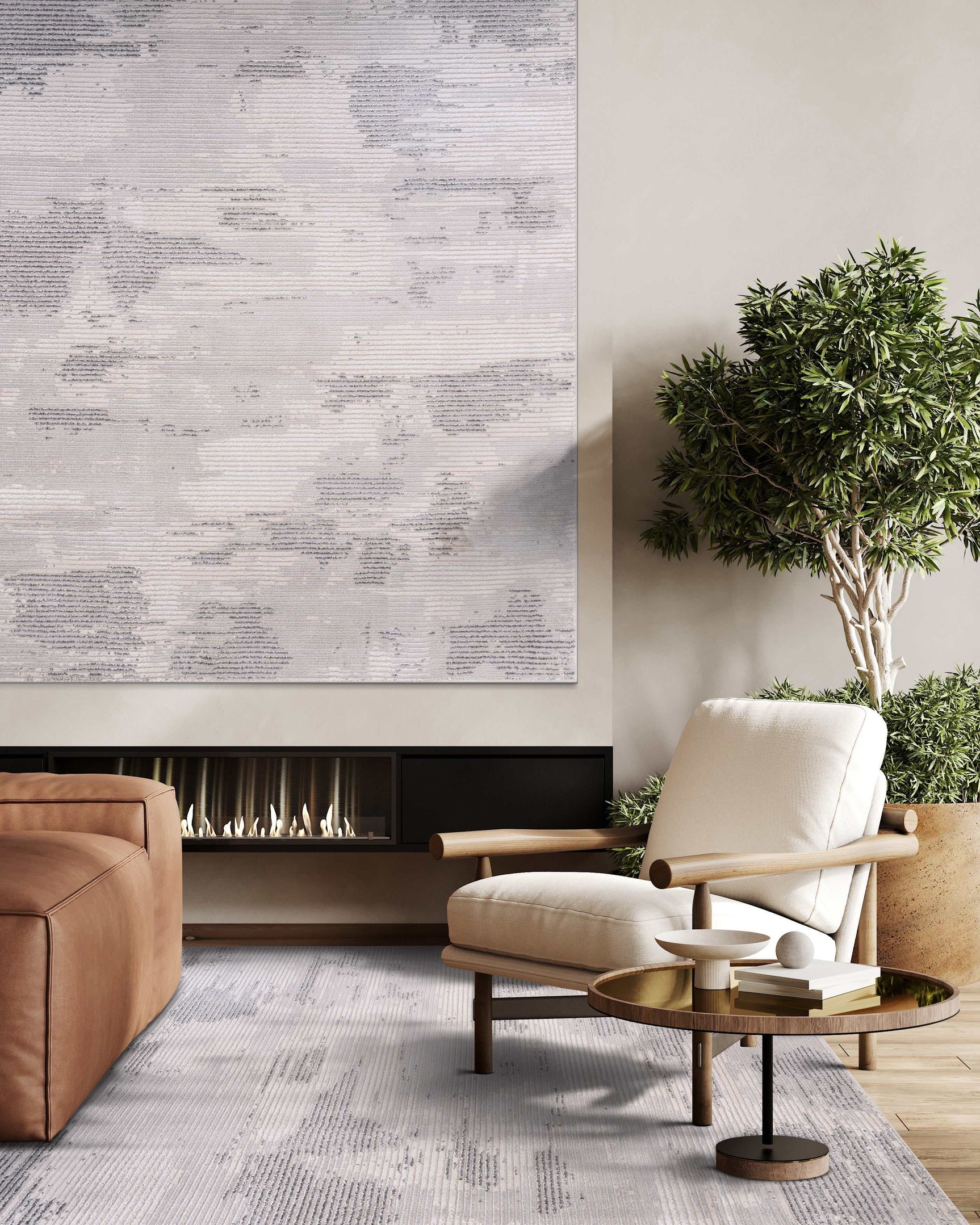 Pastoral Gray/White Woven Non-Slip Indoor Area Rug - Ornate Home