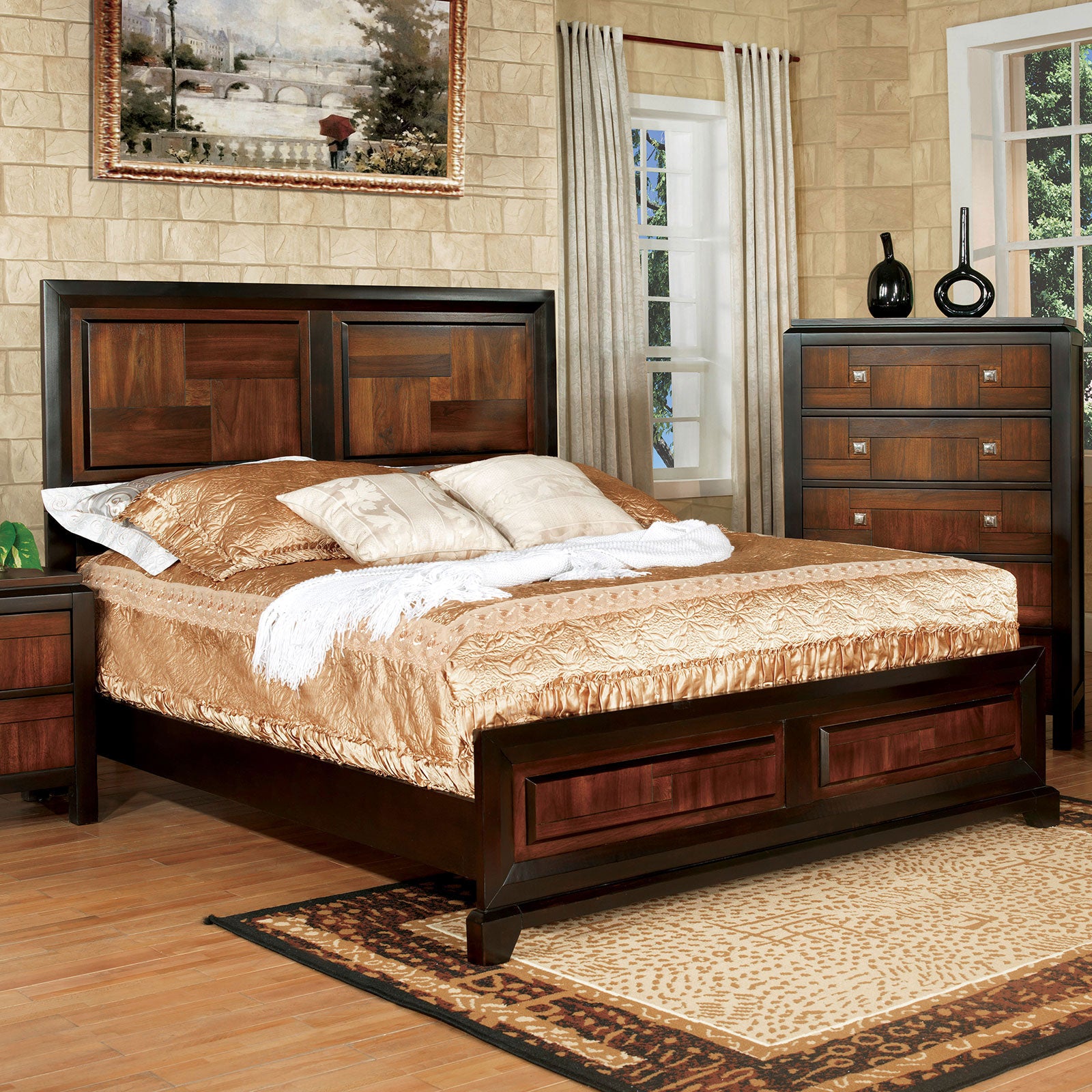 Patra Acacia/Walnut 5 Pc. Queen Bedroom Set w/ 2NS - Ornate Home
