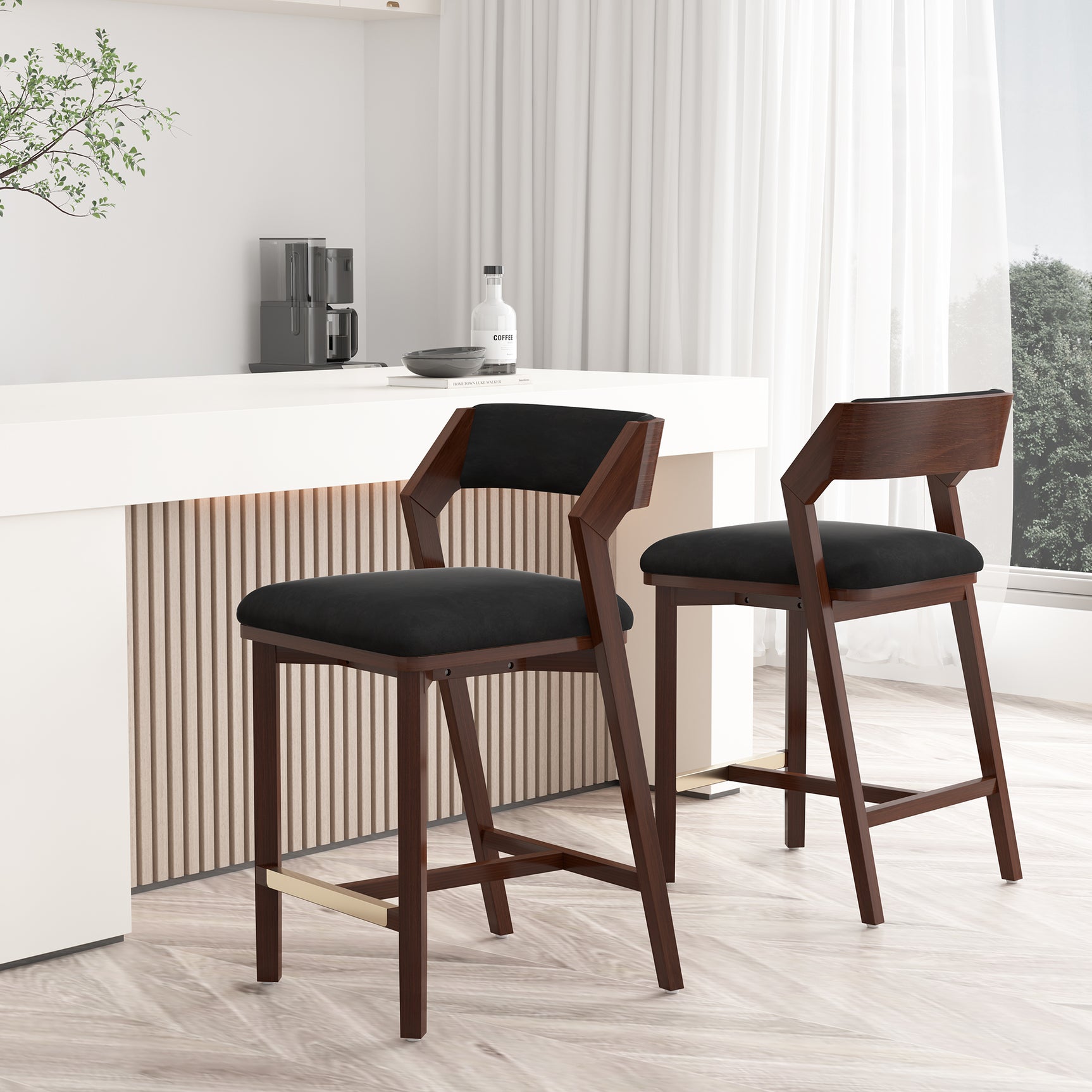 Patricia Counter Stool in Black (set of 2) - Ornate Home