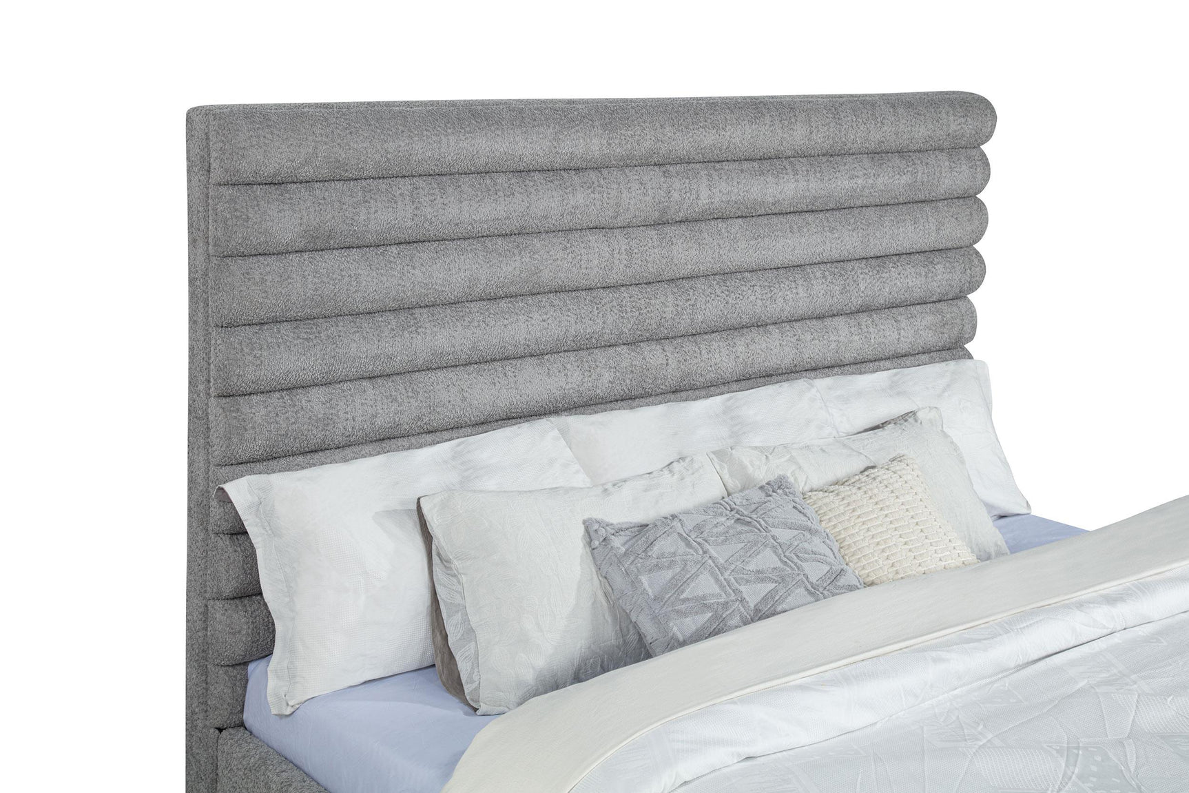 Patricia Grey 58-inch Boucle Upholstered Eastern King Bed - Ornate Home