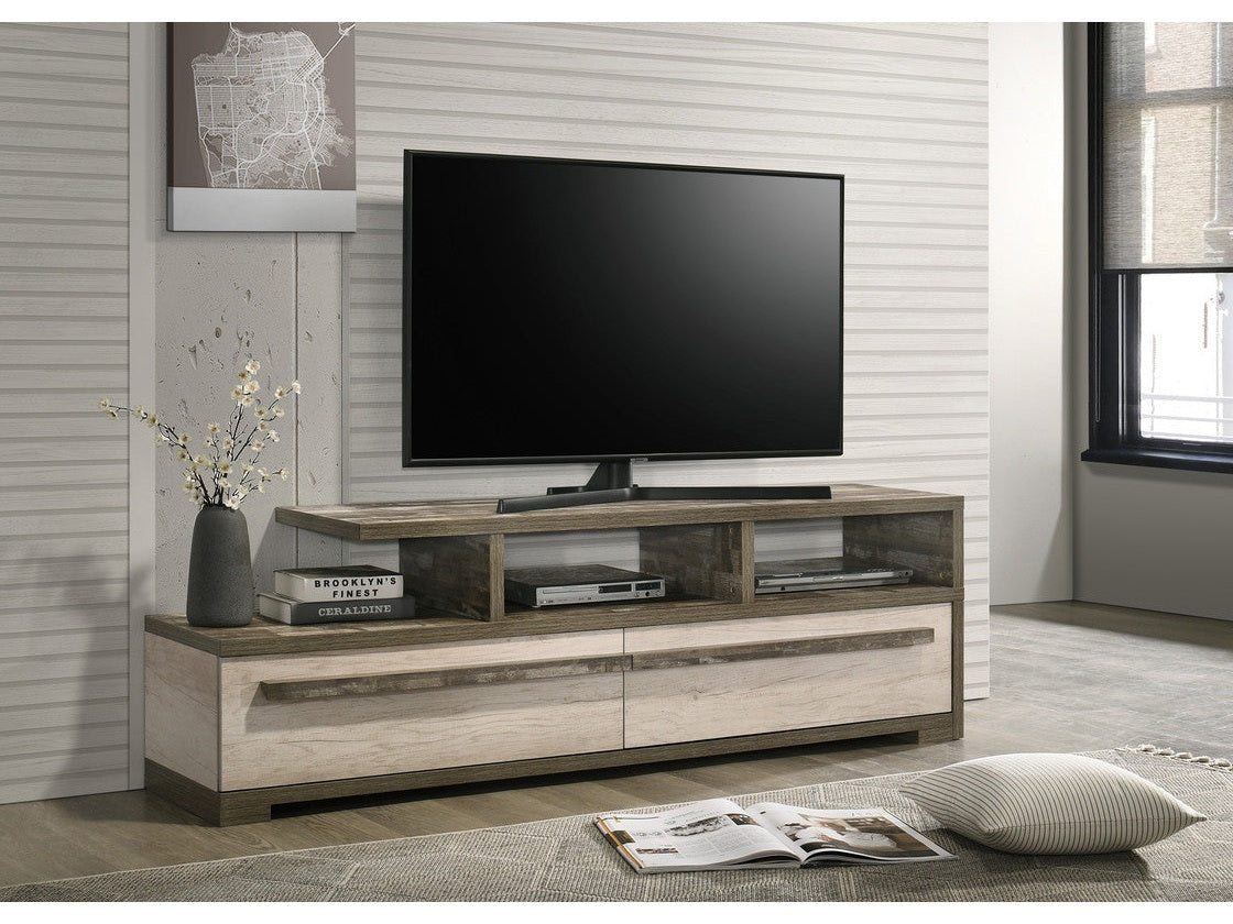 Patterson Weathered White/Natural TV Stand - Ornate Home