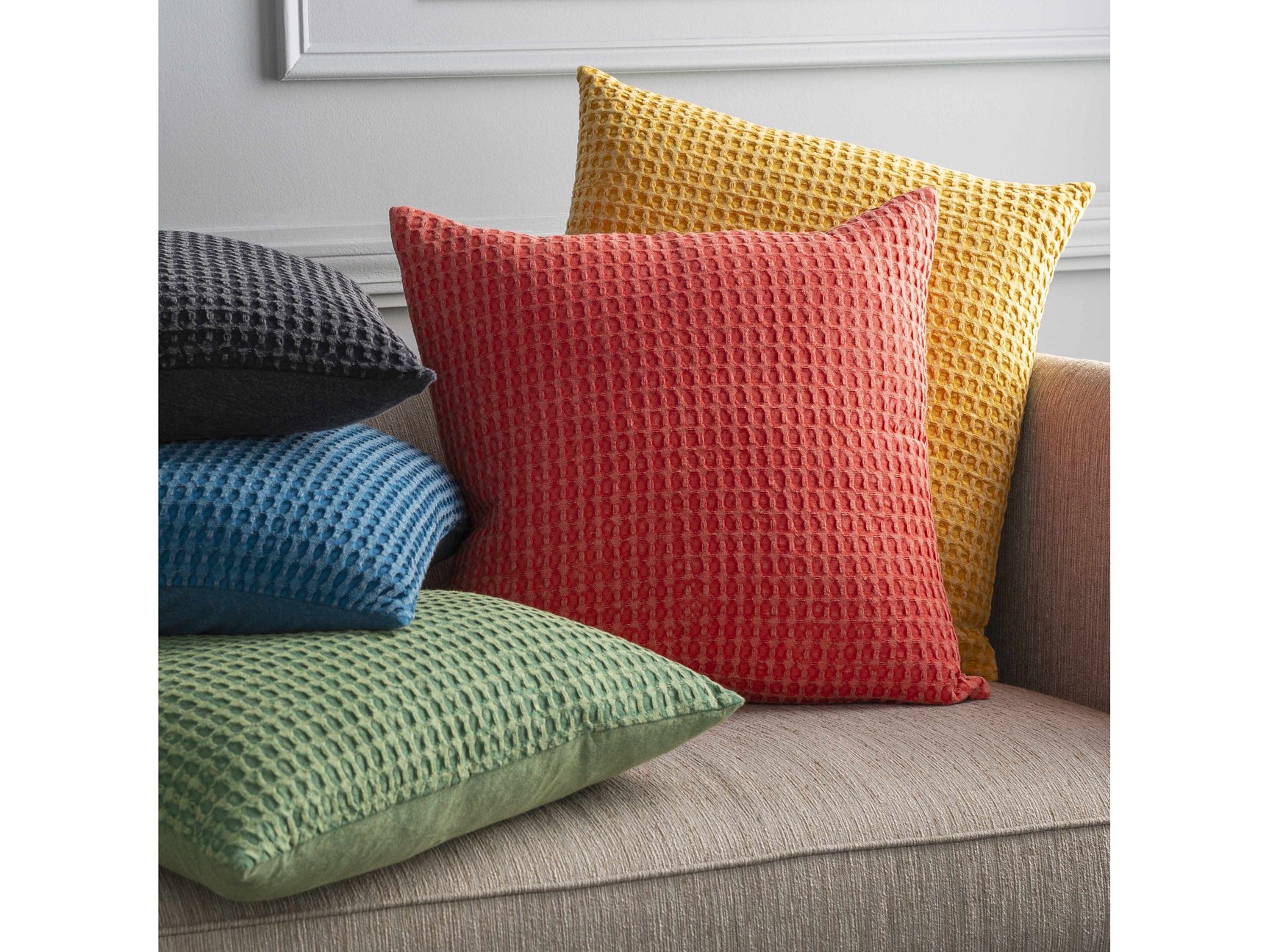 Paulding Textured Yellow Cotton Square Throw Pillow - Ornate Home