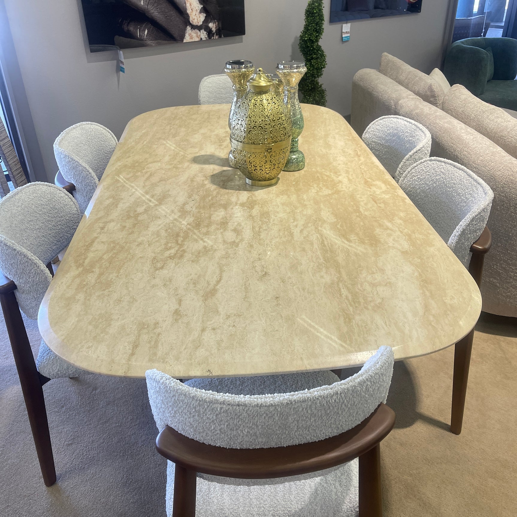 Pauma Travertine Top Dining Room Table w/ Wooden Base - Ornate Home