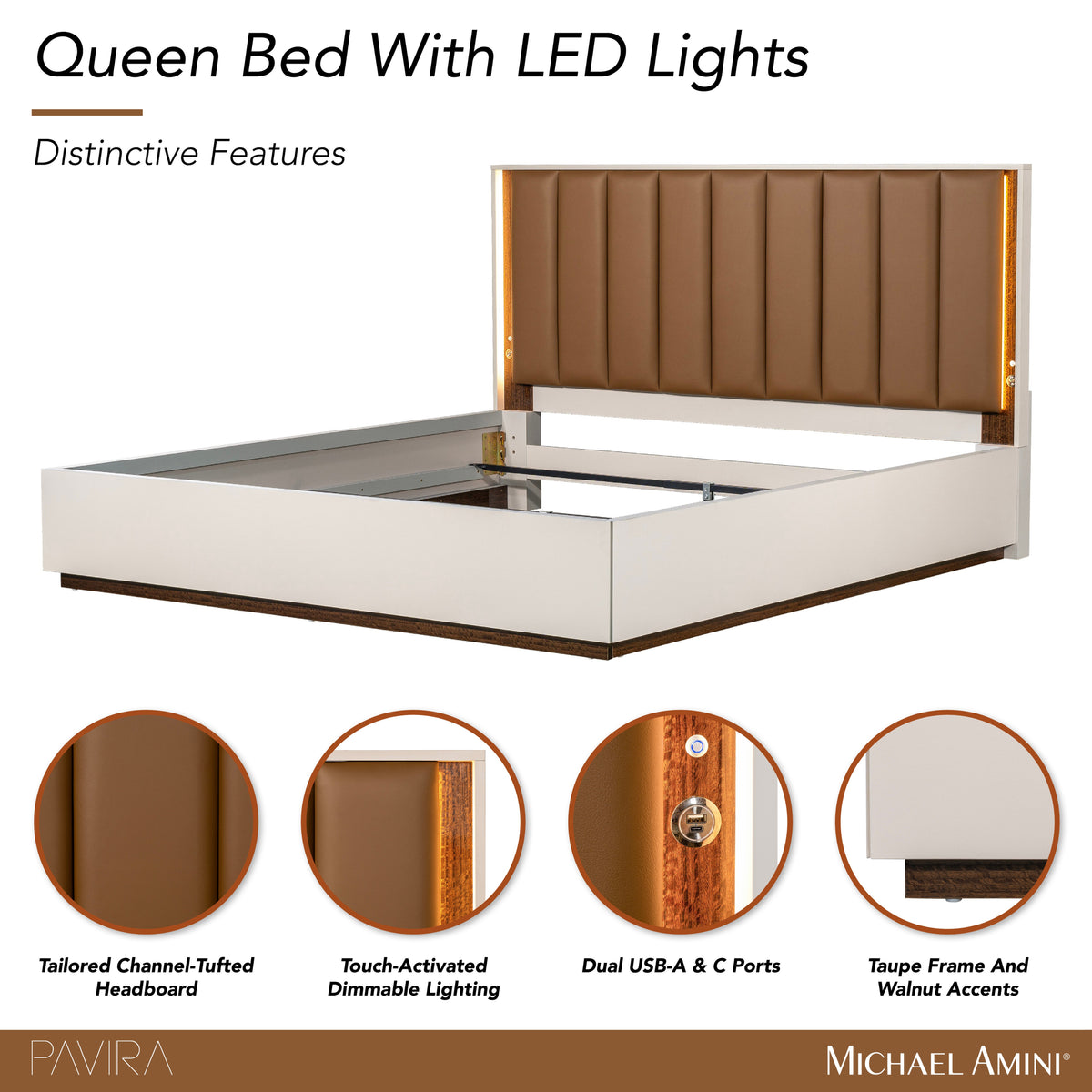 Pavira Walnut/Espresso Eastern King Bed with LED Lights