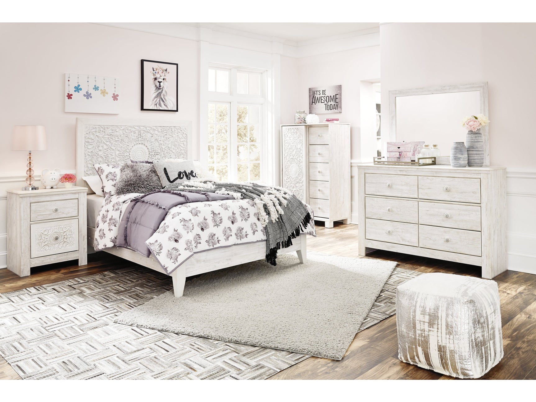 Paxberry Whitewash Full Panel Bedroom Set with Dresser, Mirror and Chest (Online Special Price) - Ornate Home