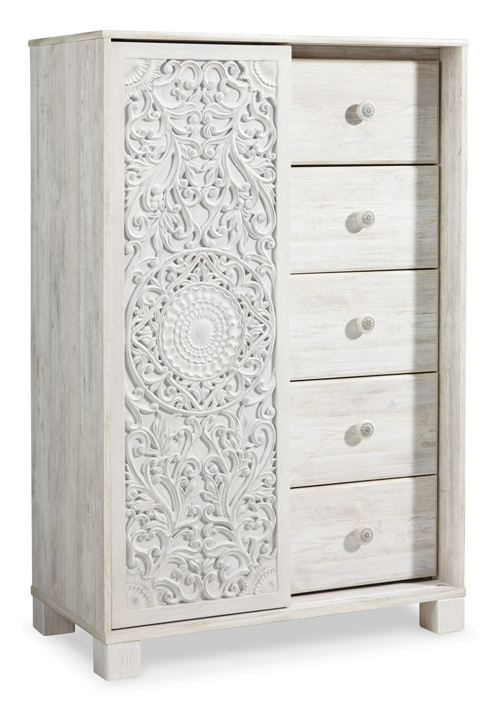 Paxberry Whitewash Full Panel Bedroom Set with Dresser, Mirror and Chest - Ornate Home