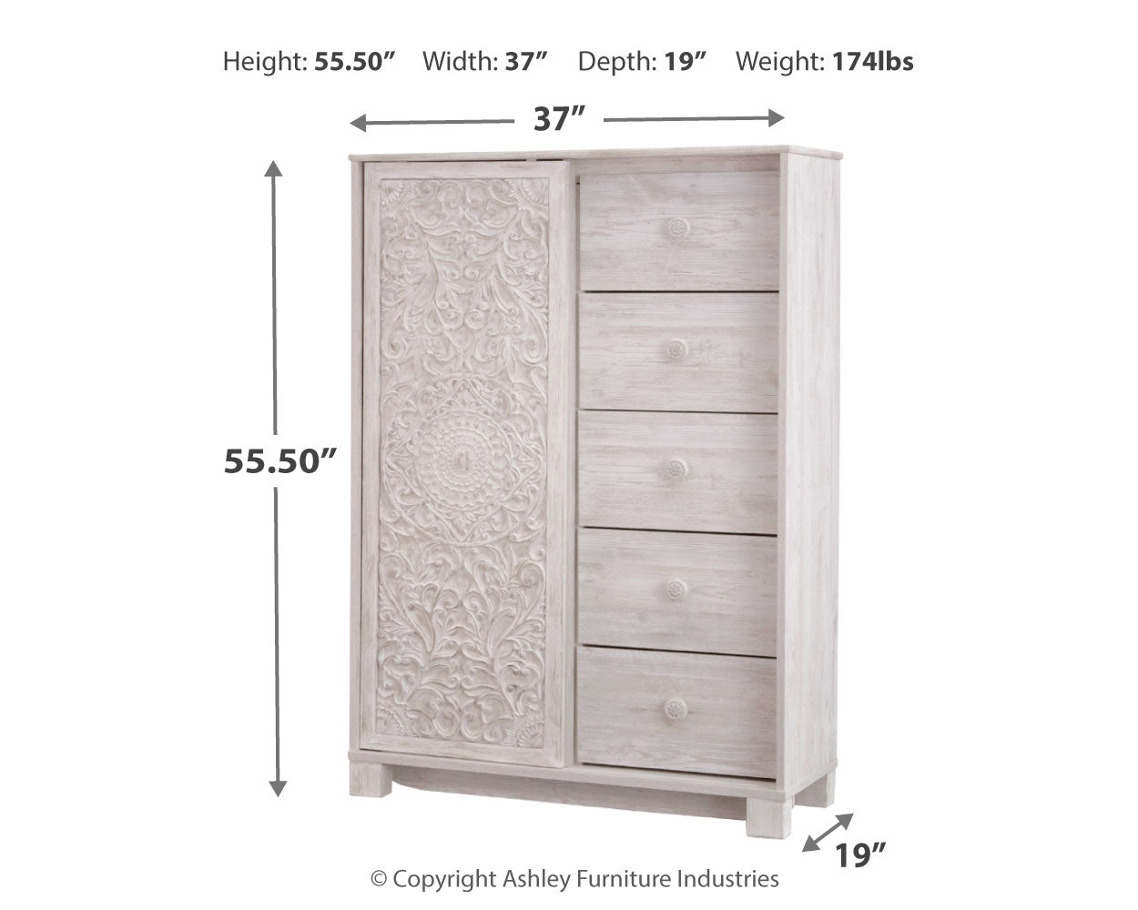 Paxberry Whitewash Full Panel Bedroom Set with Dresser, Mirror and Chest - Ornate Home