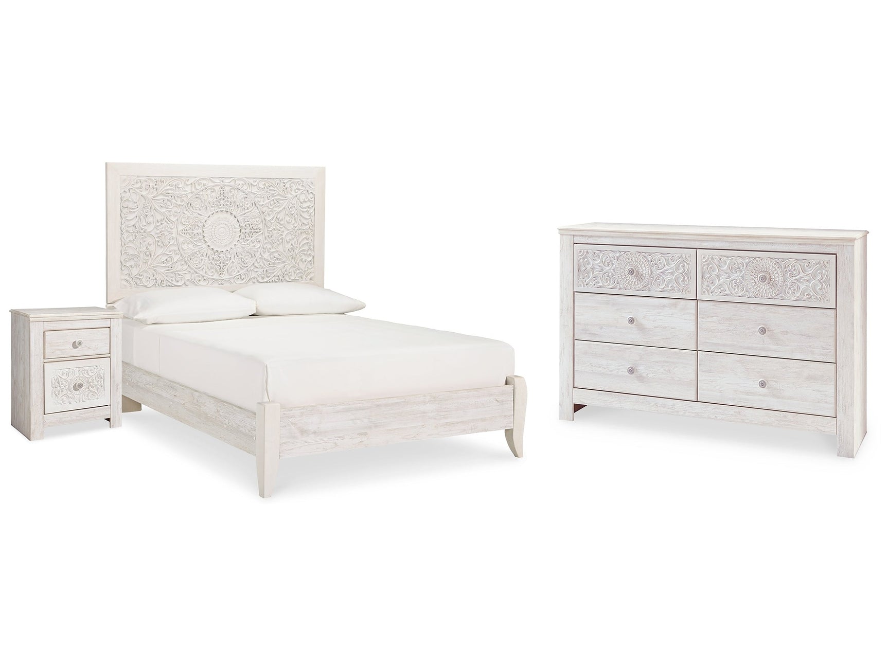 Paxberry Whitewash Full Panel Bedroom Set with Dresser and Nightstand - Ornate Home