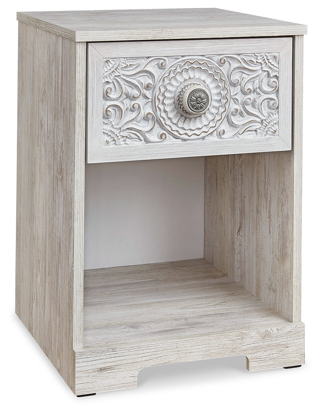 Paxberry Whitewash One Drawer Nightstand - Ornate Home