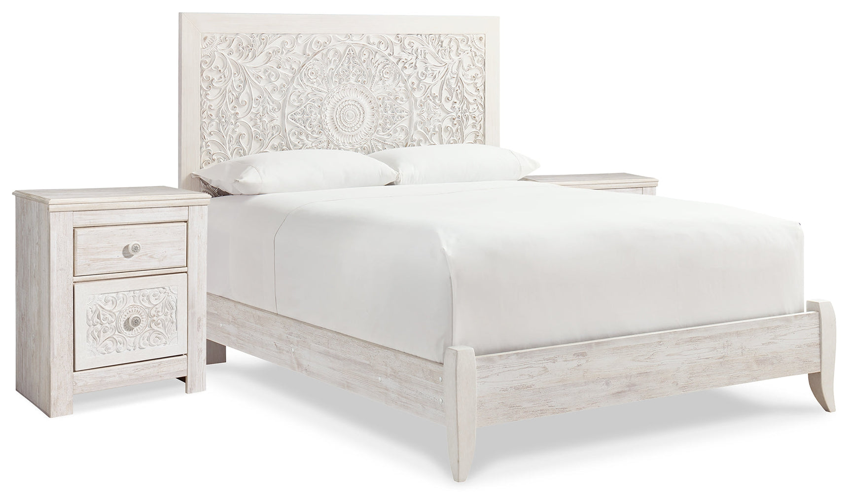 Paxberry Whitewash Queen Panel Bedroom Set with 2 Nightstands - Ornate Home