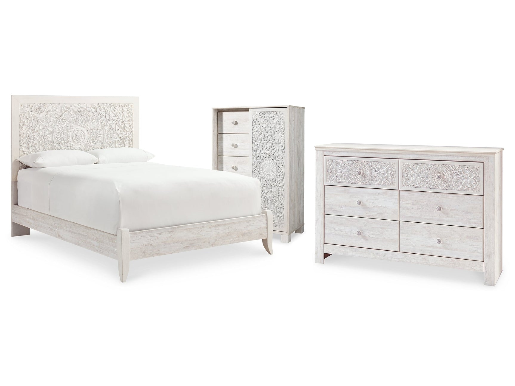 Paxberry Whitewash Queen Panel Bedroom Set with Dresser and Chest - Ornate Home