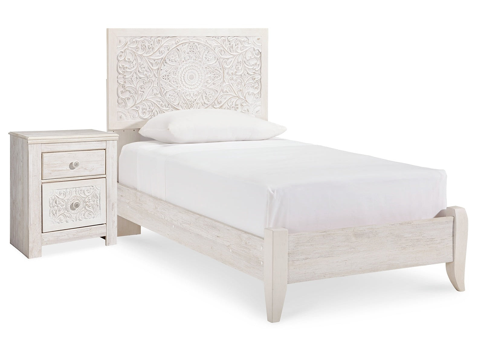 Paxberry Whitewash Twin Panel Bedroom Set with Nightstand - Ornate Home