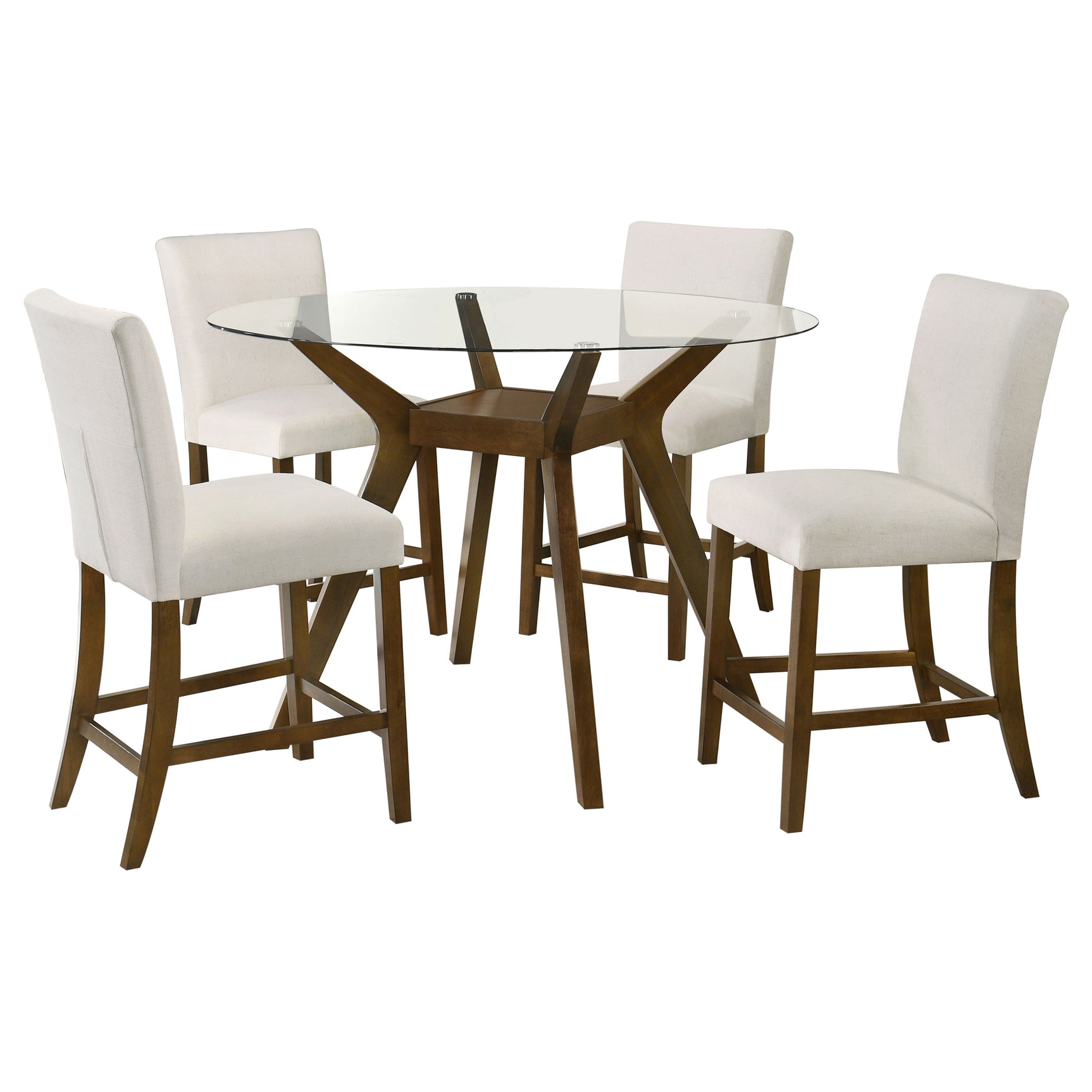 Paxton Brown/Beige 5-piece Round Glass Top Counter Height Dining Set - Ornate Home