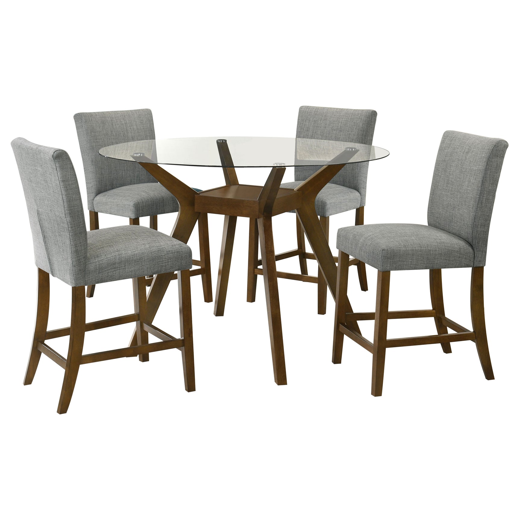 Paxton Brown/Grey 5-piece Round Glass Top Counter Height Dining Set - Ornate Home
