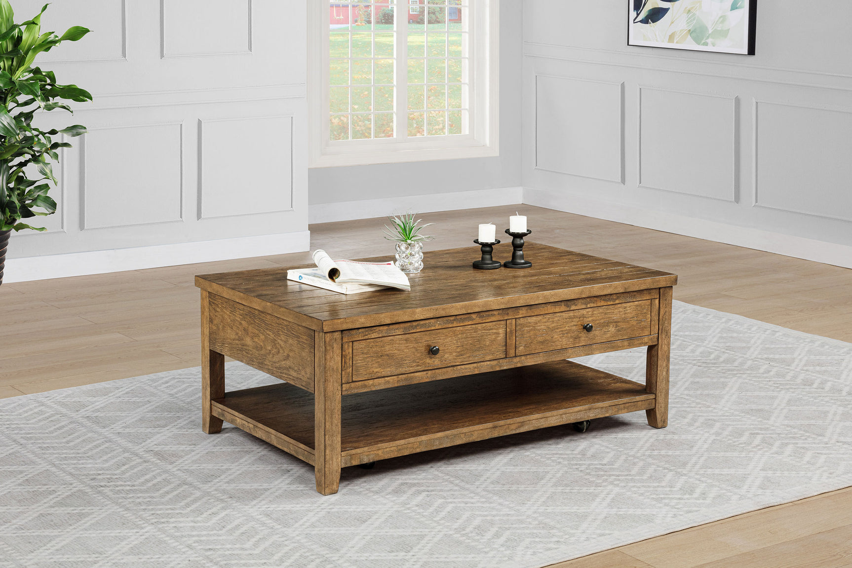 Payne Distressed Brown 48-inch Mobile Lift Top Coffee Table - Ornate Home