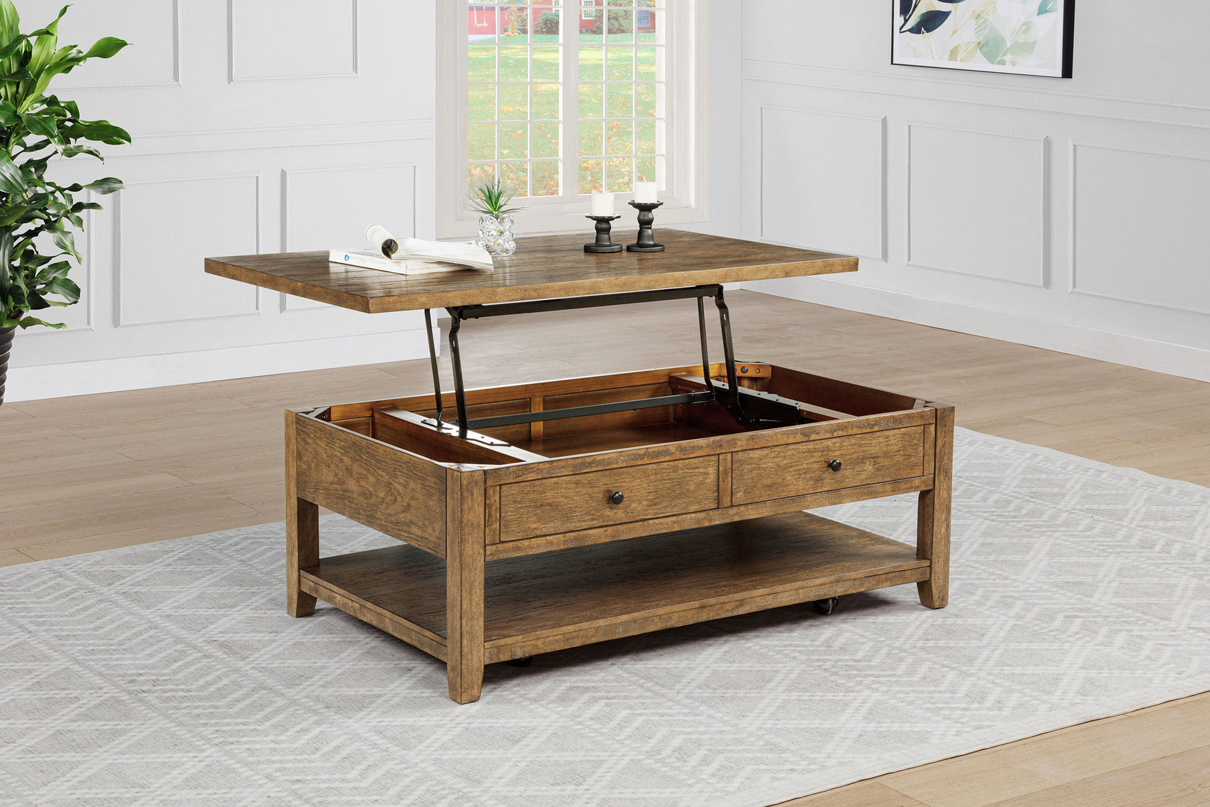 Payne Distressed Brown 48-inch Mobile Lift Top Coffee Table - Ornate Home